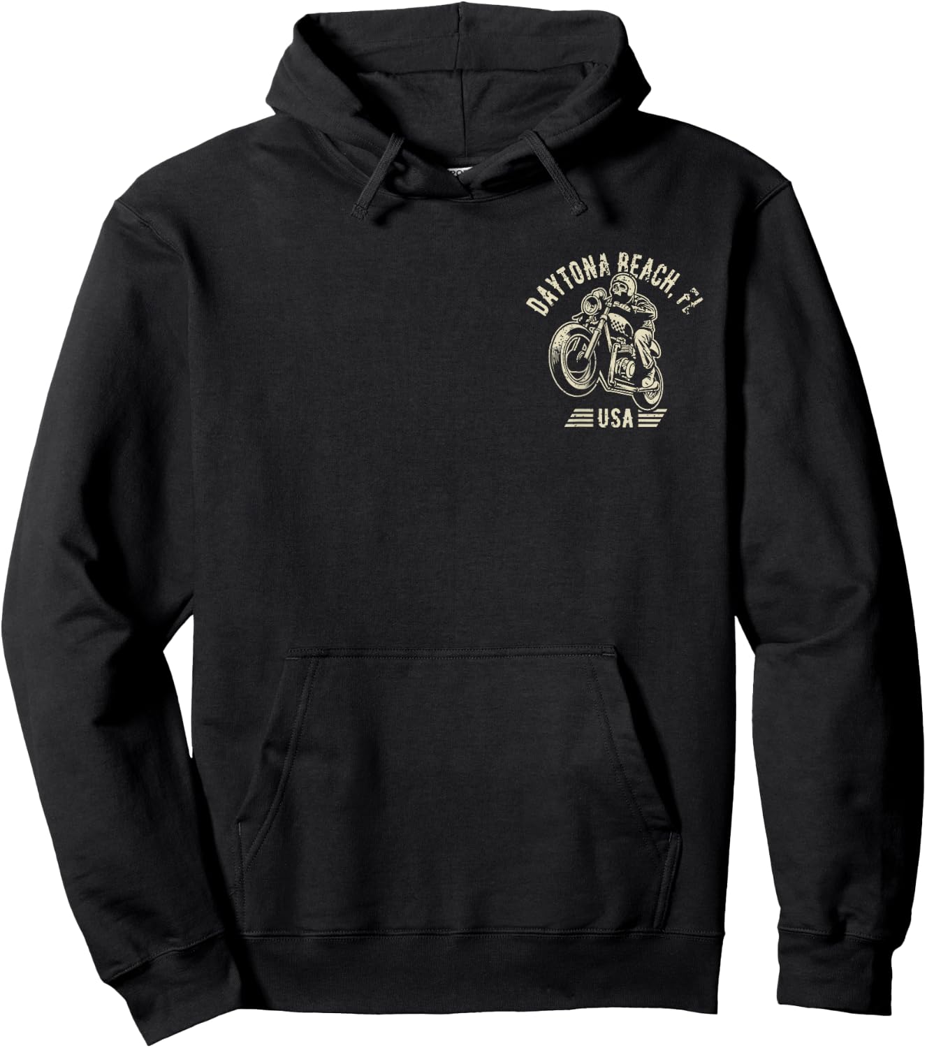 Daytona Beach FL USA Motorcycle Skull Rider Vintage Design Hoodie - Hoodie | Black