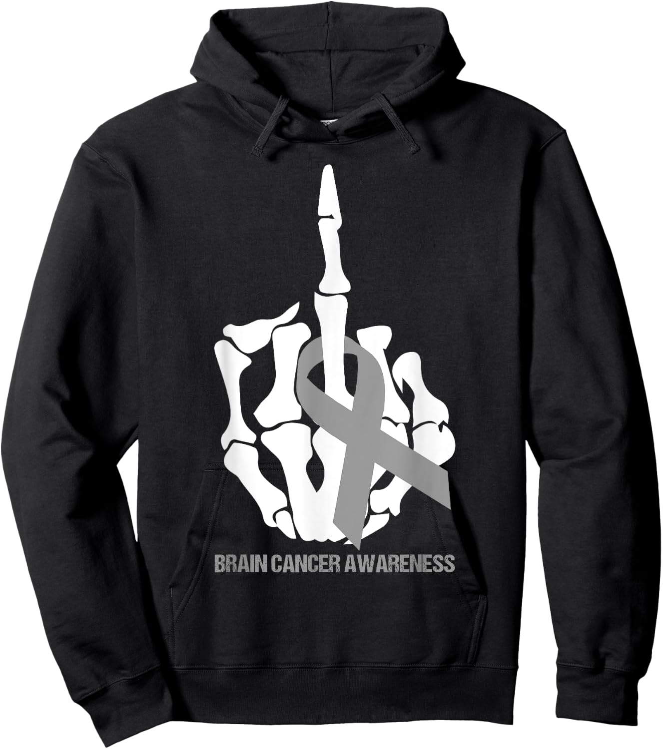 Fuck Brain Cancer Gray Ribbon Brain Cancer Awareness Month Hoodie - Hoodie | Black