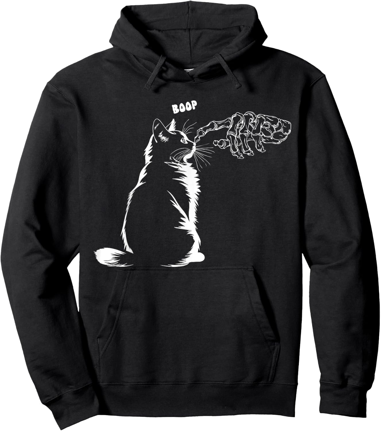 Black Cat Skeleton Hand Boop Halloween Pet Women Girls Kids Hoodie - Hoodie | Black