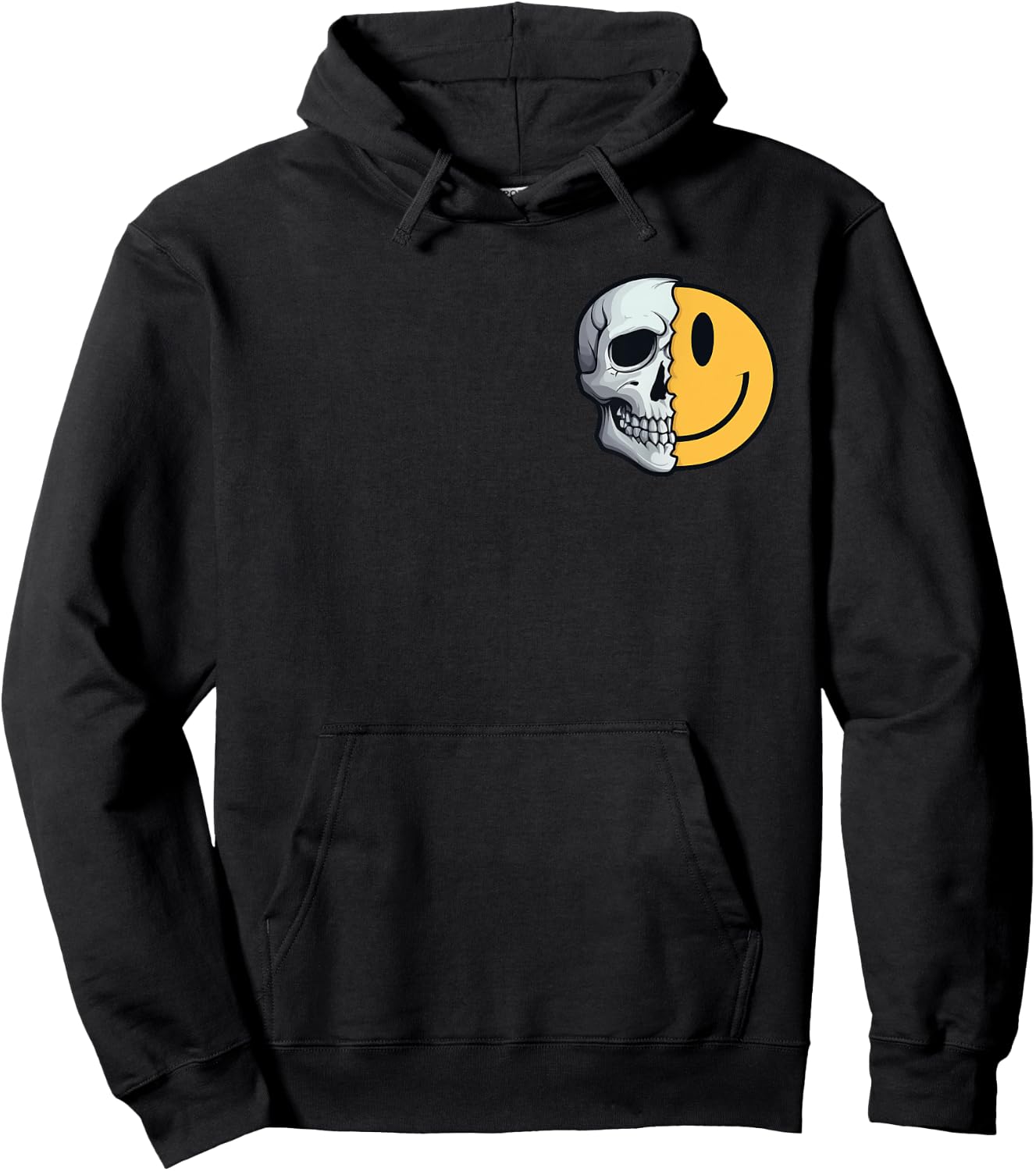 Half Skull Smile Face Rave Skeleton 70s 80s 90s Tattoo Hoodie - Hoodie | Black
