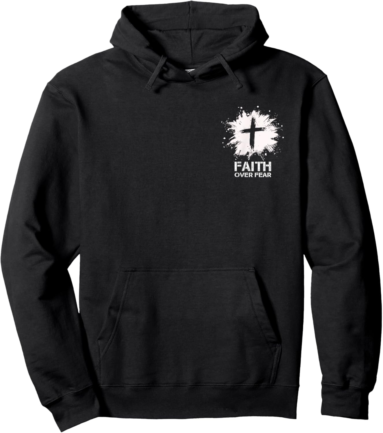 Faith Over Fear Small Cross Christian Minimalist Religious Hoodie - Hoodie | Black