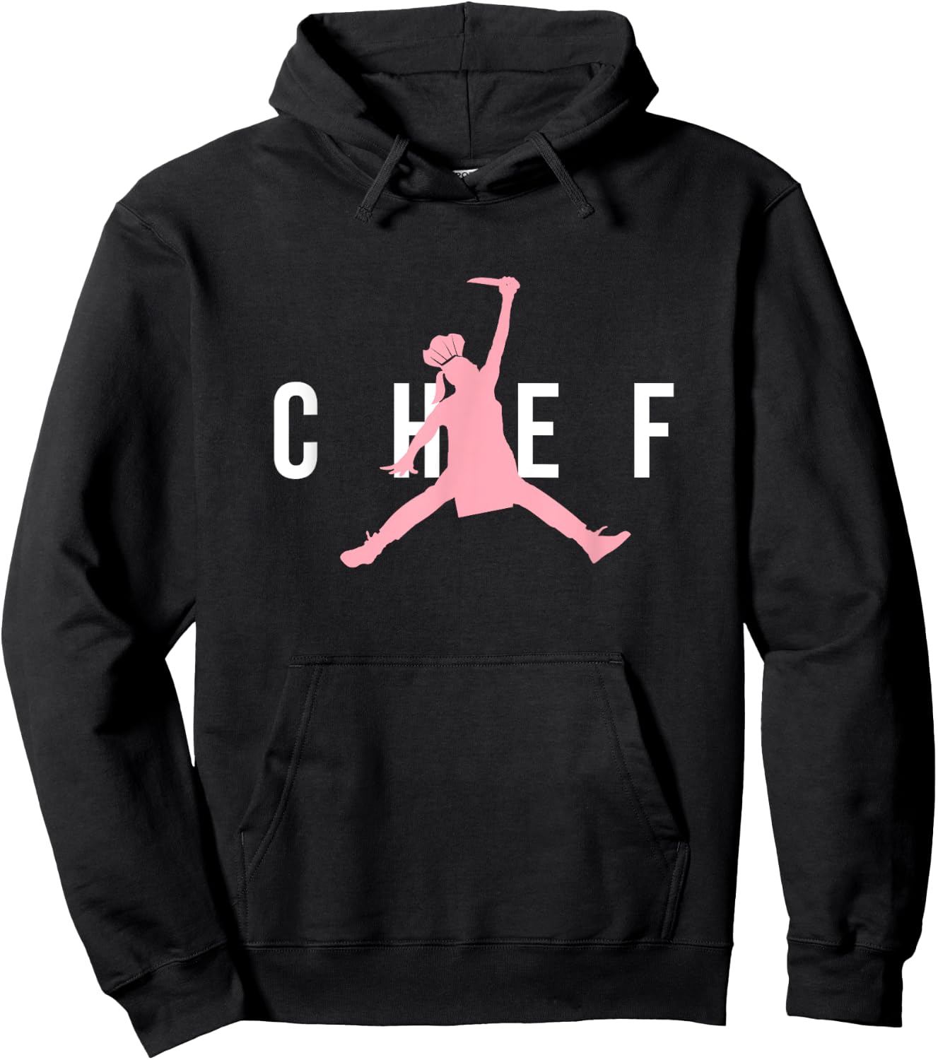 Funny Restaurant Chef - Jumping Chef Knife Woman Pink Logo Hoodie - Hoodie | Black