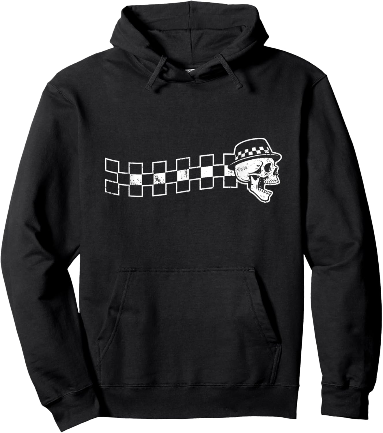 Checker Wave Head Ska Design Hoodie - Hoodie | Black