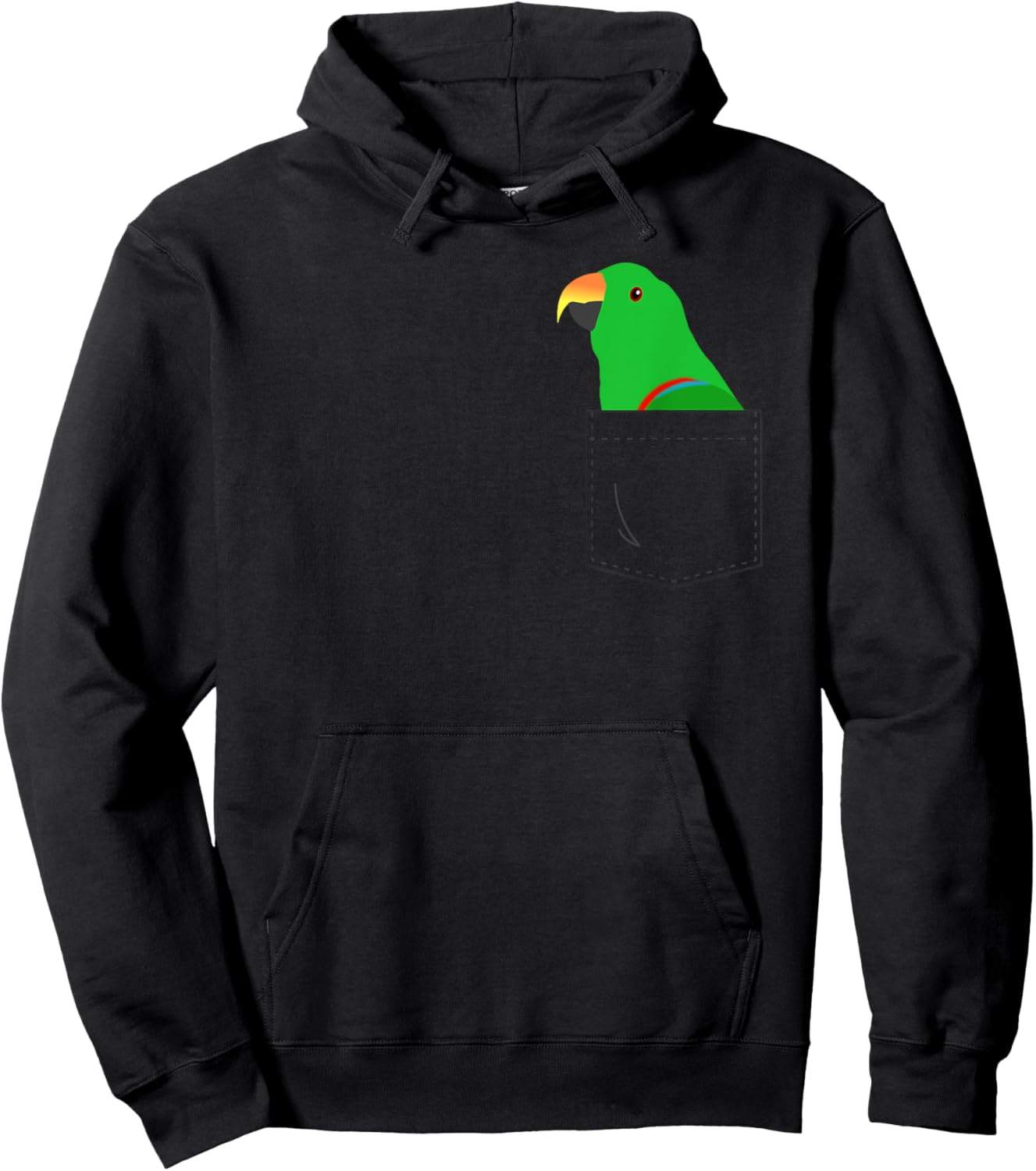 Eclectus Male Parrot, Fake Pocket Hoodie - Hoodie | Black