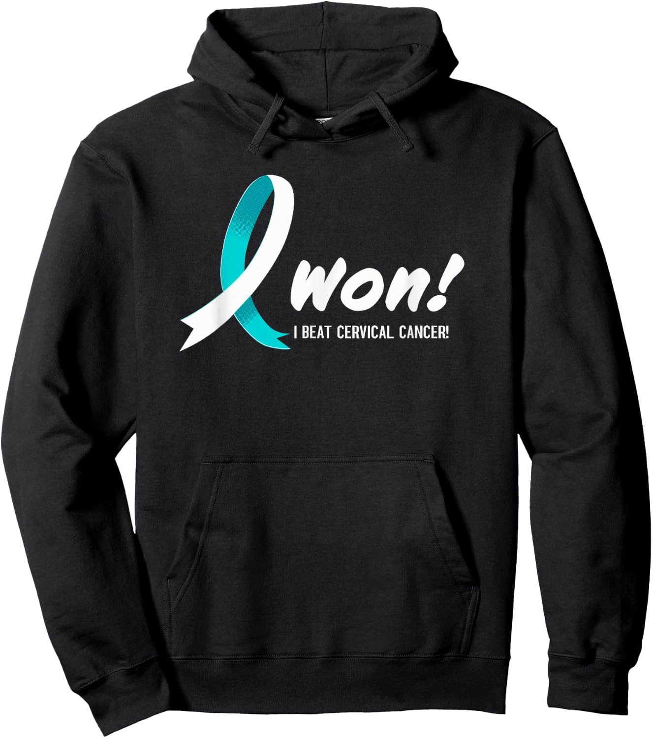 I Beat CERVICAL Cancer I Won Teal White Ribbon For Survivors Hoodie - Hoodie | Black