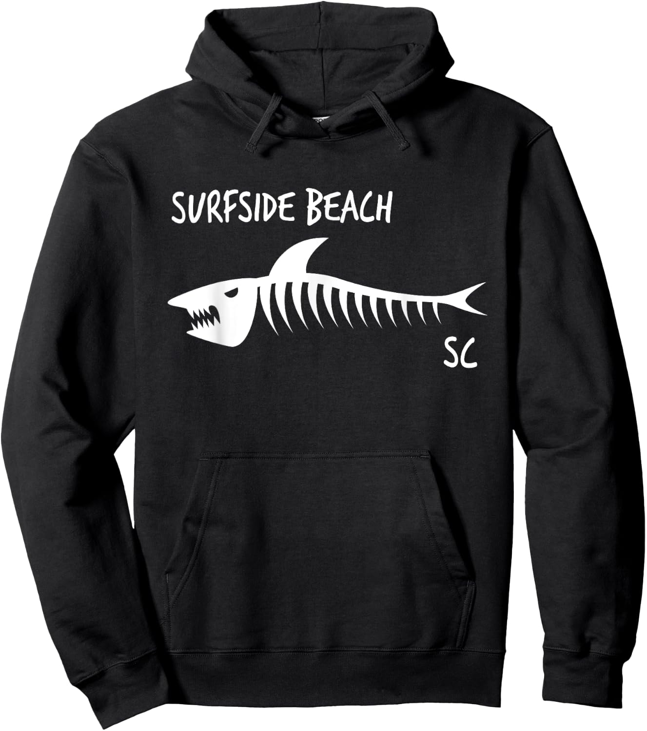 Surfside Beach SC Shark Skeleton White Print Women Kids Hoodie - Hoodie | Black