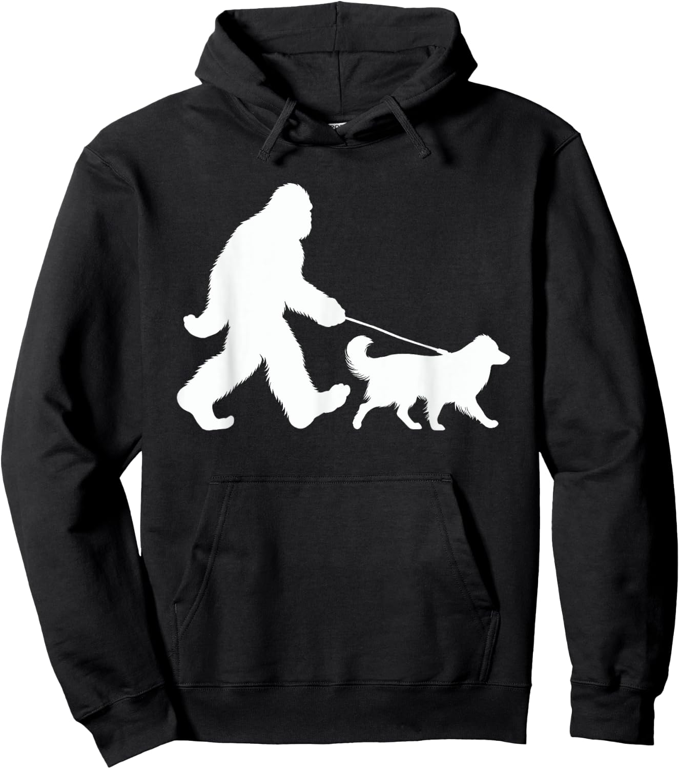 Bigfoot Walking a Dog Funny Australian Shepherd Lovers Hoodie - Hoodie | Black