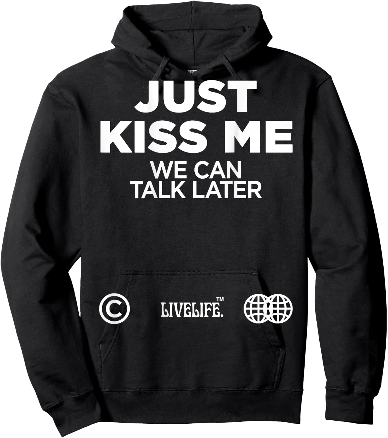 Just Kiss Me We Can Talk Later Love Valentine's Day Backprint Hoodie - Hoodie | Black