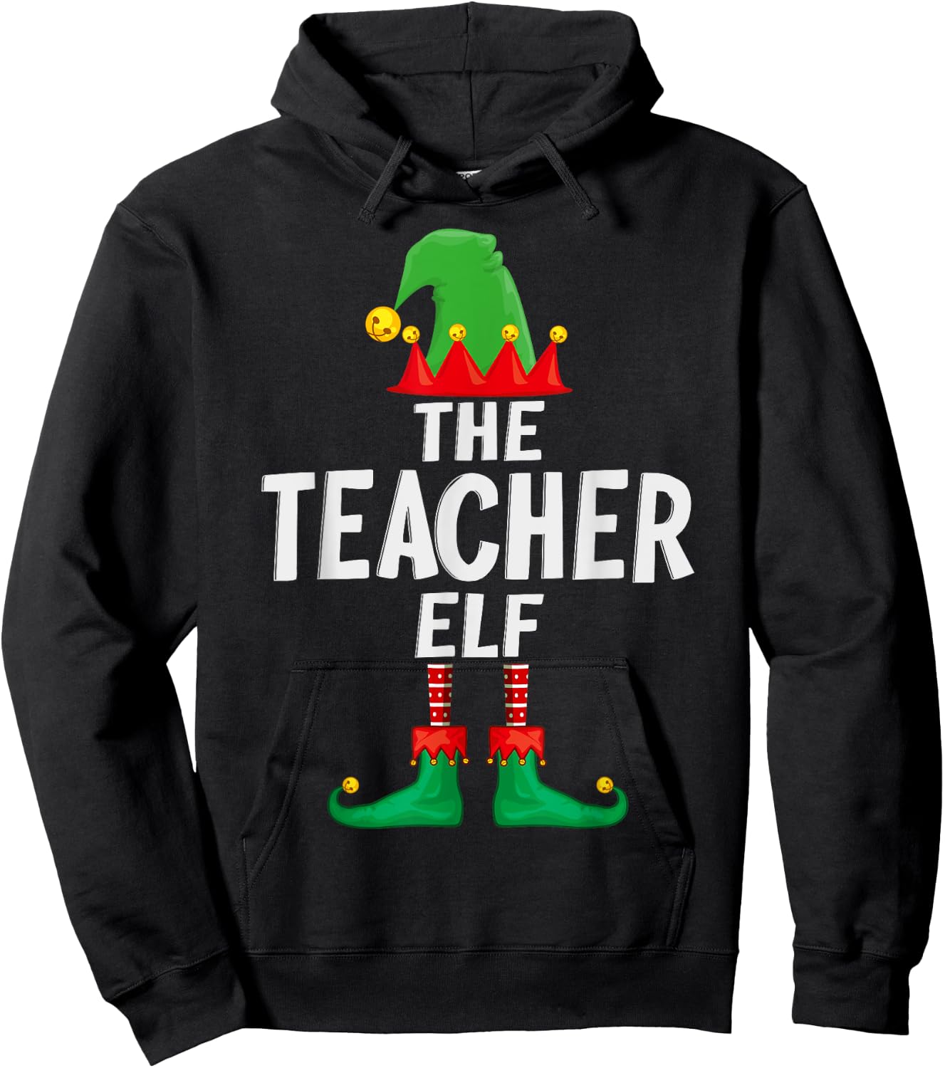 The Teacher Elf Matching Family Christmas Hoodie - Hoodie | Black