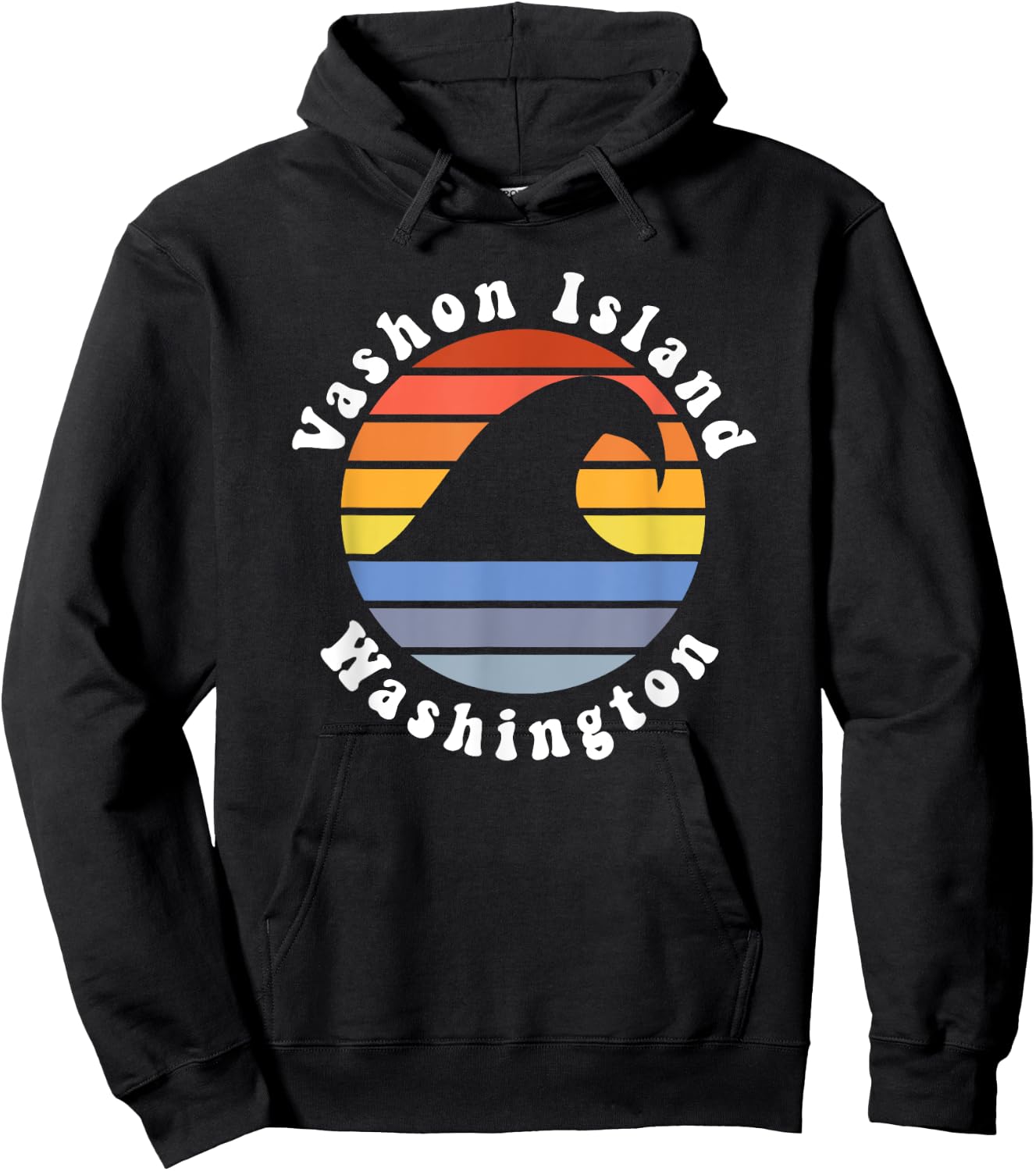Retro Vashon Island Washington Vacation Beach Wave Souvenir Hoodie - Hoodie | Black