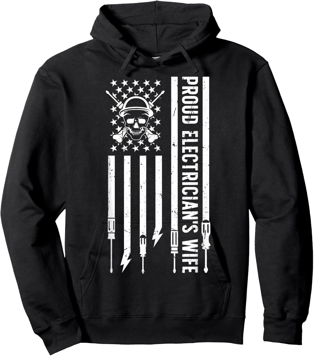 Electrician's Wife US Flag Wife Of An Electrician Wife Hoodie - Hoodie | Black