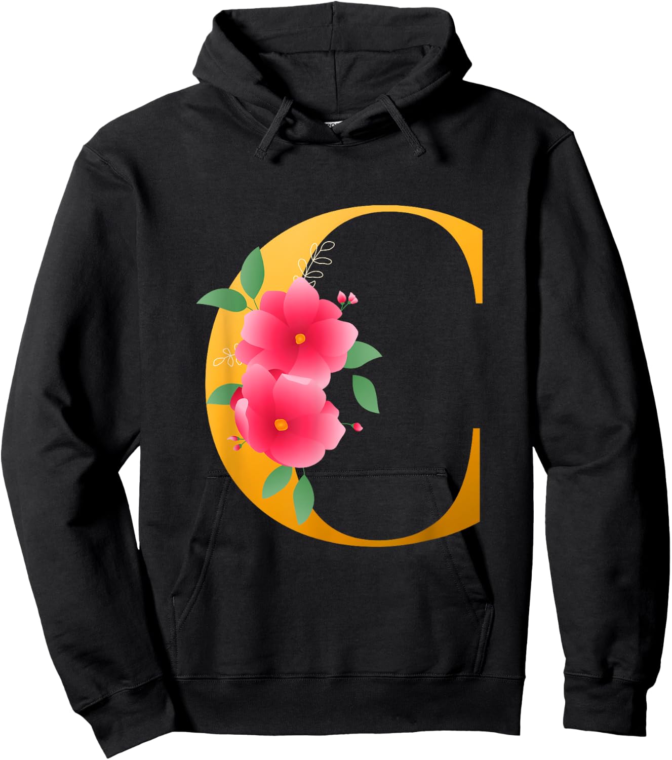 Cool Floral Alphabet Cute Initial Monogram Letter C Graphic Hoodie - Hoodie | Black