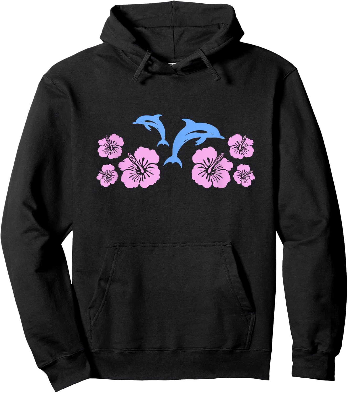 Dolphin Hibiscus Y2K Aesthetic Hoodie - Hoodie | Black