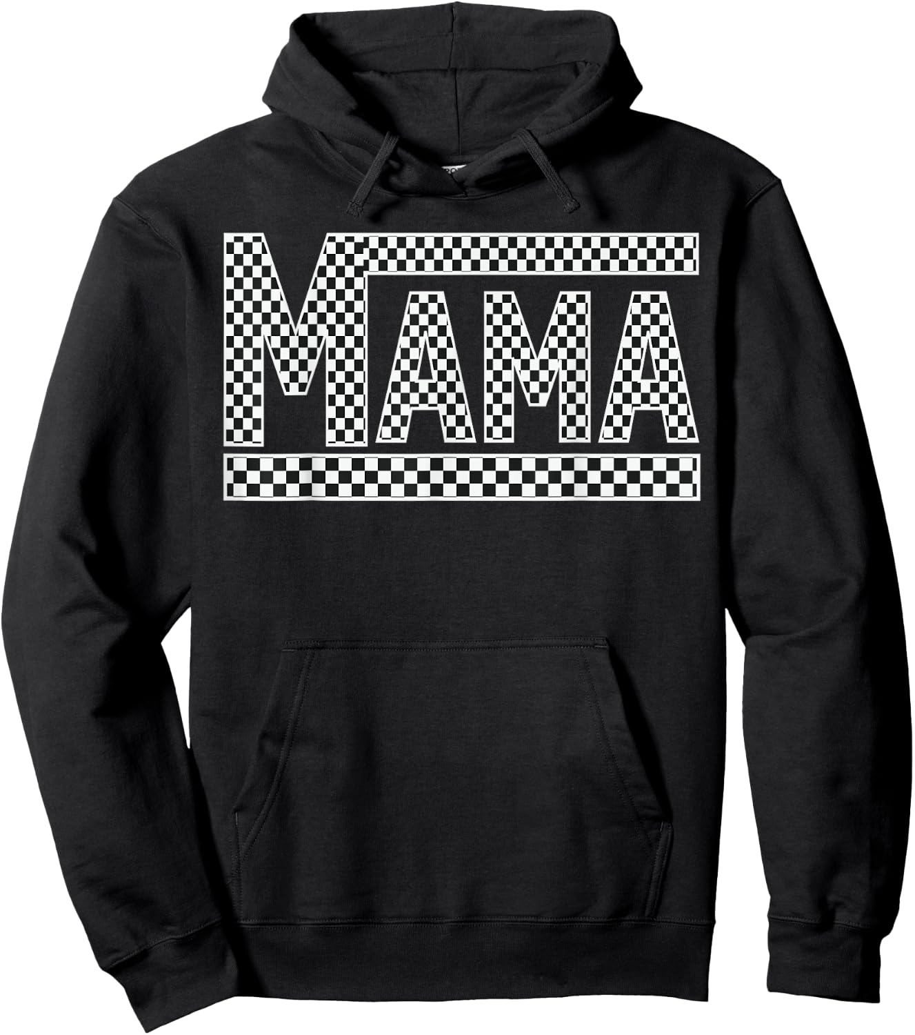 MAMA Checkered Mother Mom Women Racing Pit Crew Funny Hoodie - Hoodie | Black