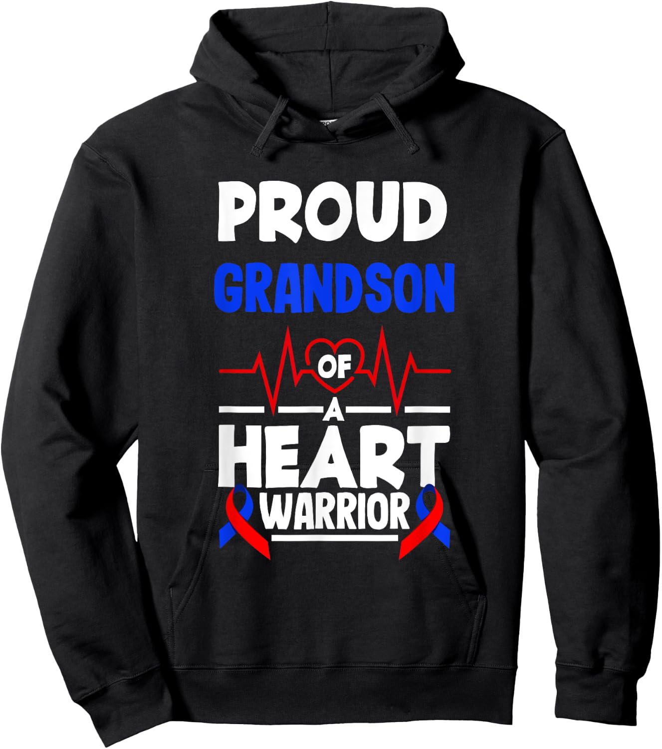 Proud Grandson Of A Heart Warrior CHD Awareness Hoodie - Hoodie | Black