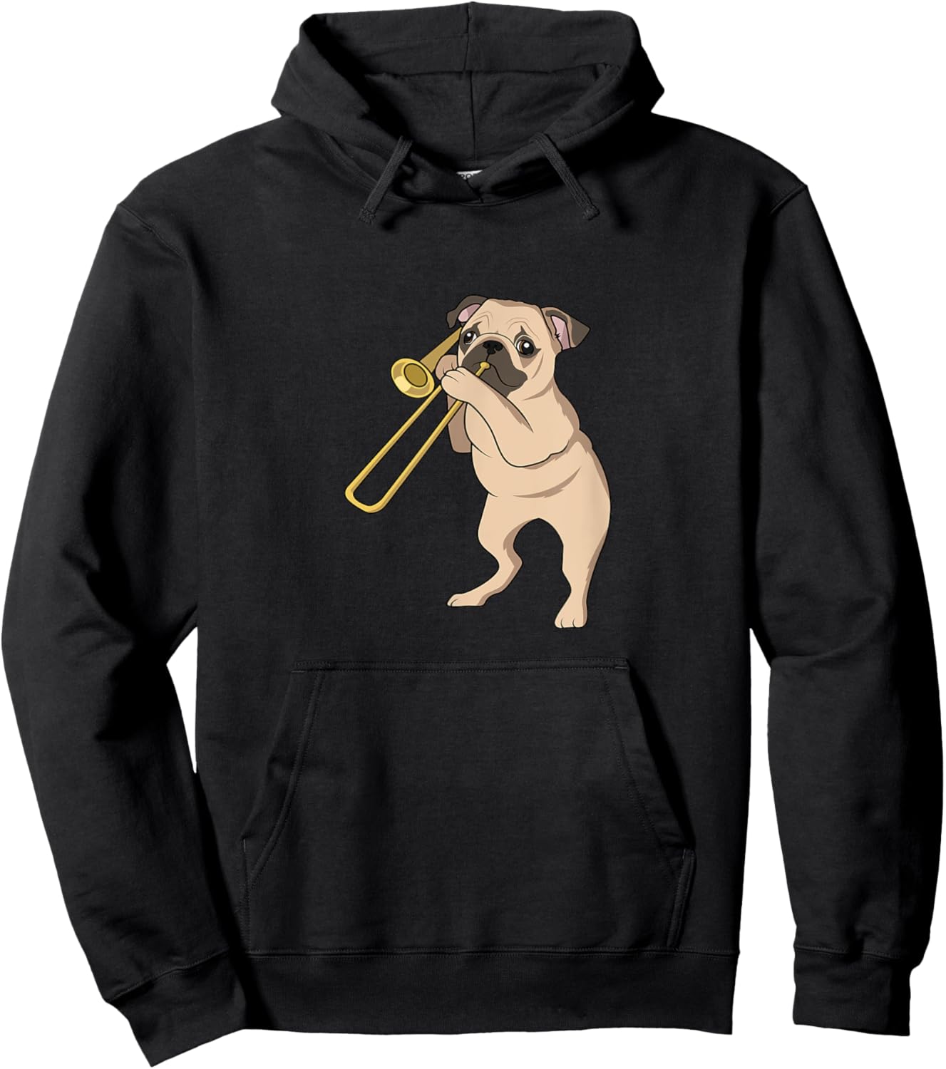 Pug Dog Playing Trombone For Brass Players and Dog Lovers Hoodie - Hoodie | Black