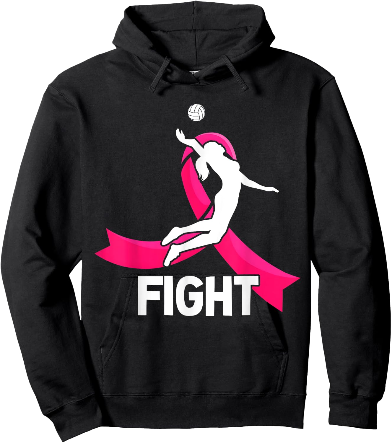 Fight Breast Cancer Volleyball Pink Ribbon Awareness Women Hoodie - Hoodie | Black
