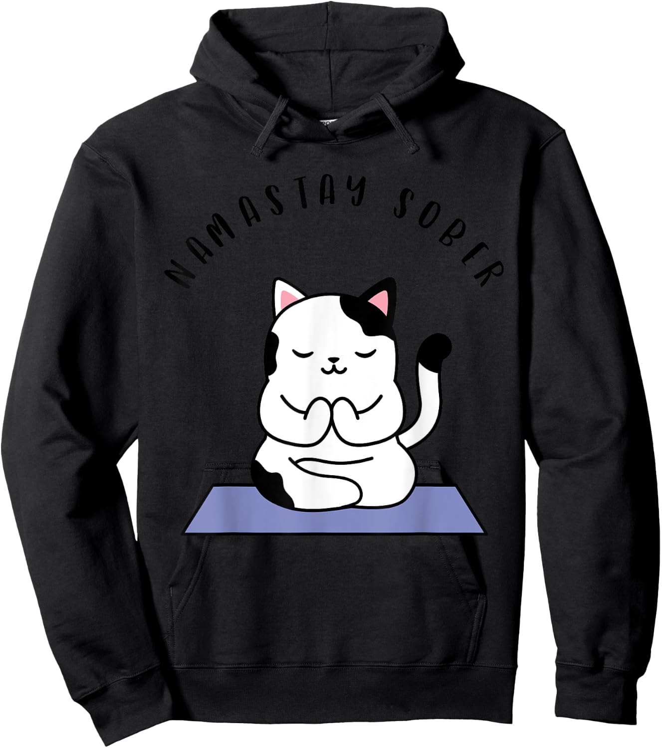 Namastay Sober Cute Cat Yoga NA AA T Shirt Men Women Gift Hoodie - Hoodie | Black