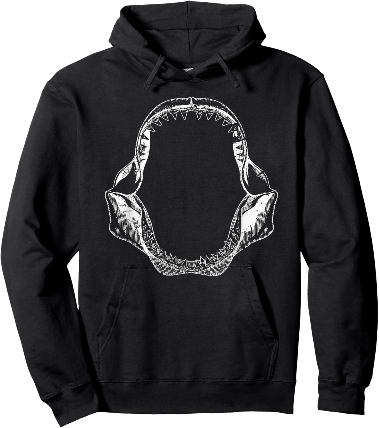 Vintage Distressed Shark Jaw Hoodie - Hoodie | Black