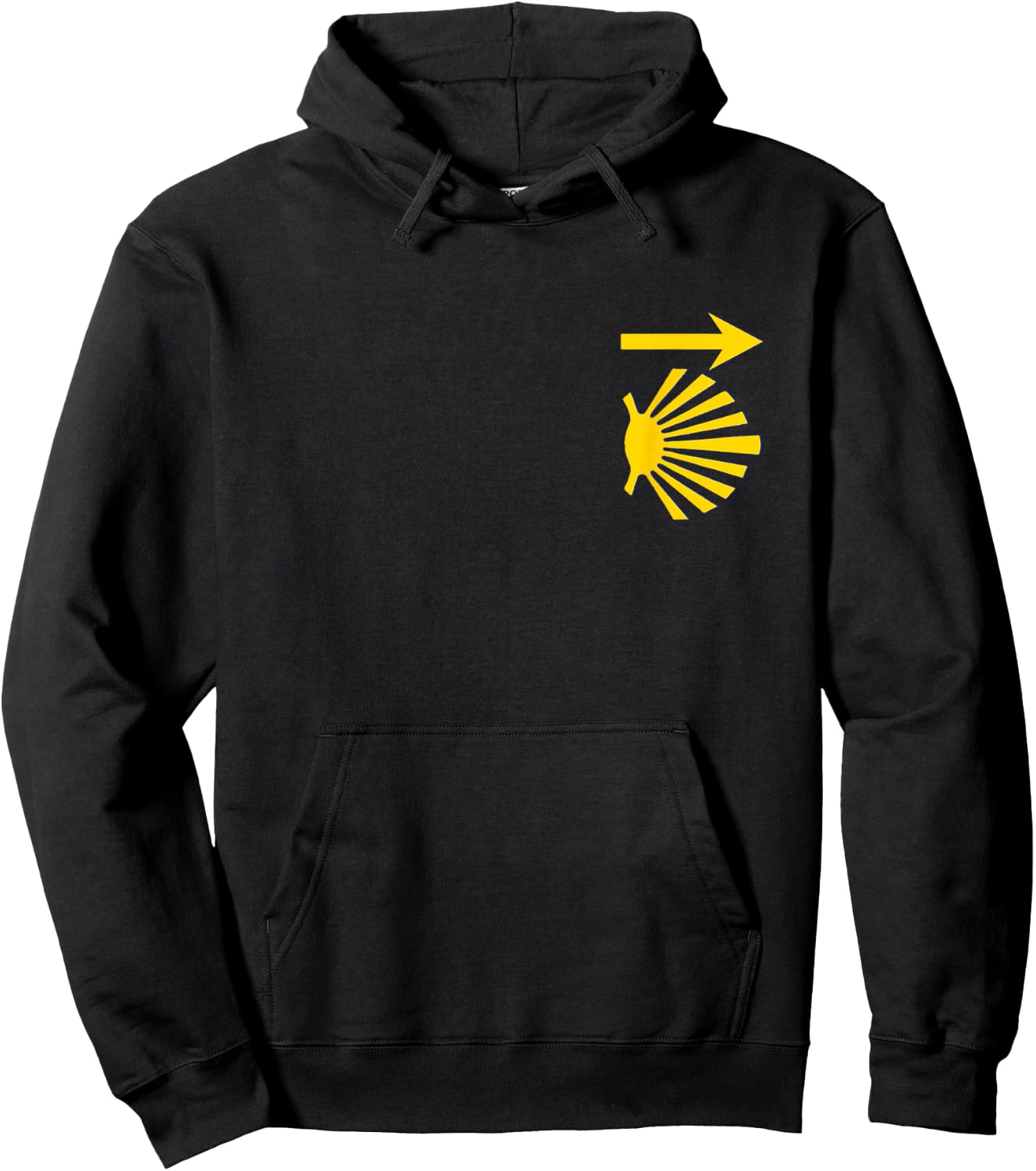 Camino de Santiago Blue Shirt Yellow Scallop Shell Arrow Hoodie - Hoodie | Black