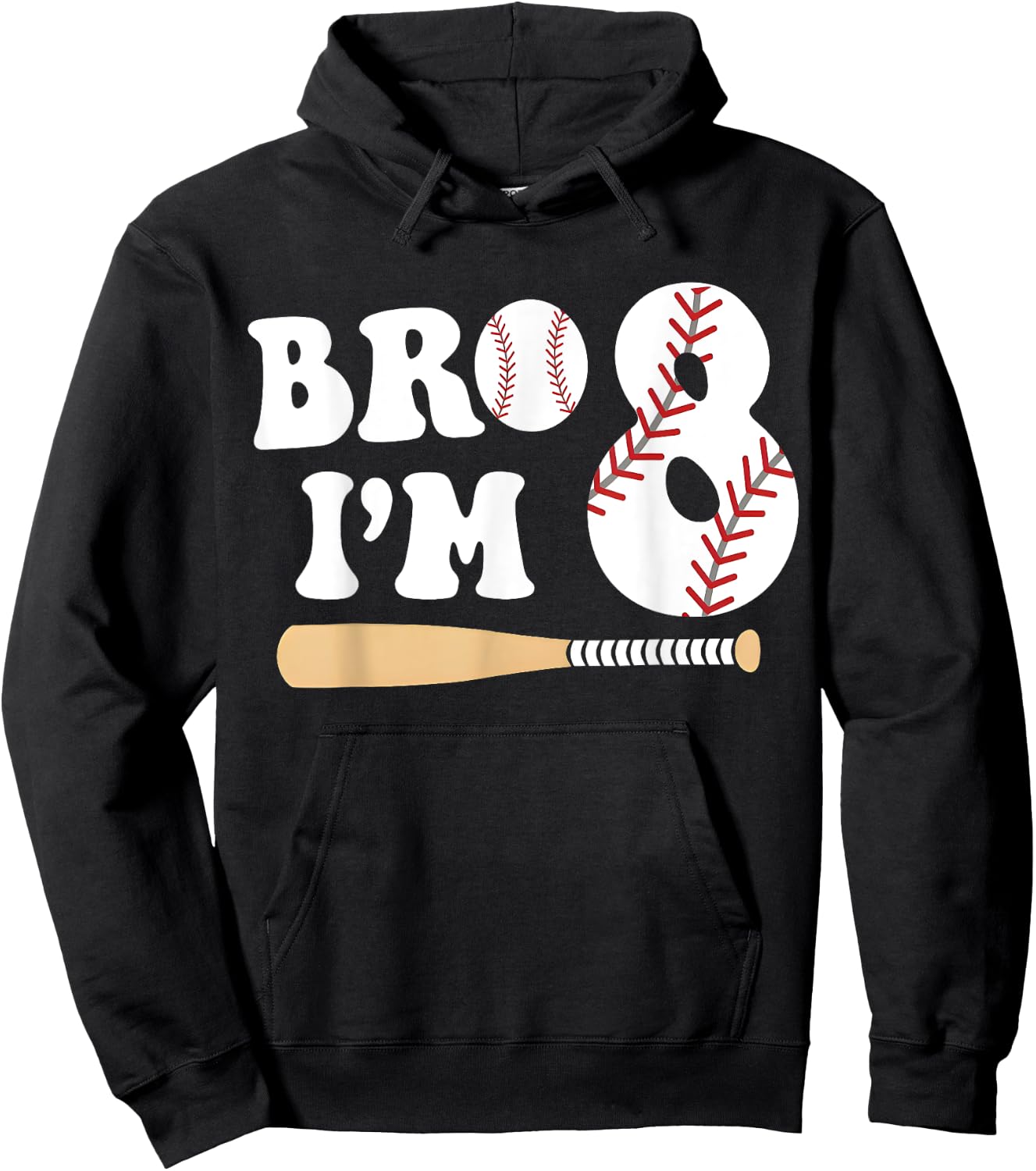 Baseball 8th Birthday Boy Bro I’m 8 Year Old Eight Party Hoodie - Hoodie | Black