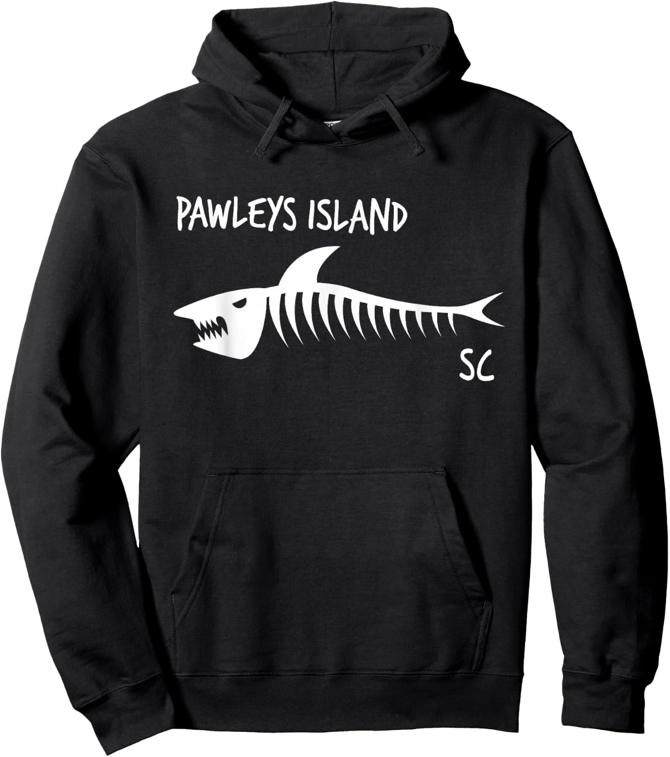 Pawleys Island SC Shark Skeleton White Print Hoodie - Hoodie | Black