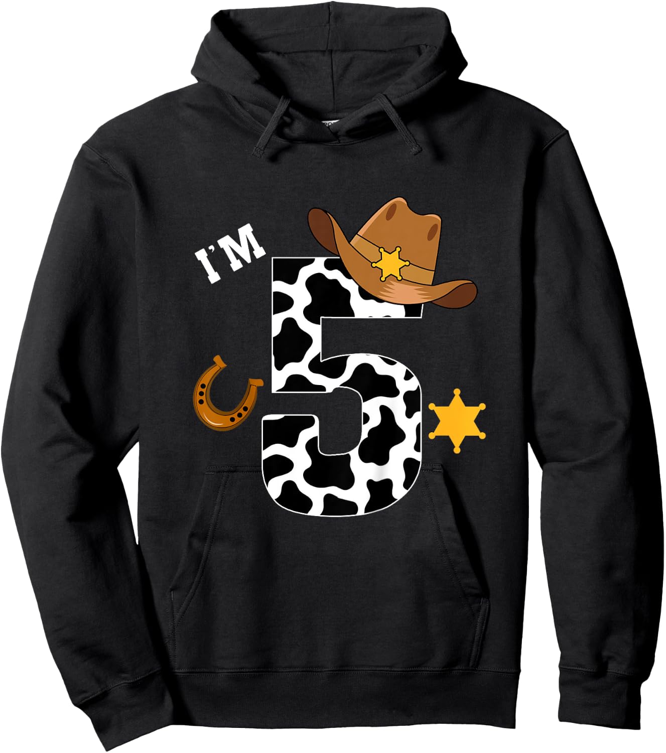 Kids 5th Birthday Shirt Boy 5 Year Old Rodeo Western Cowboy Hoodie - Hoodie | Black
