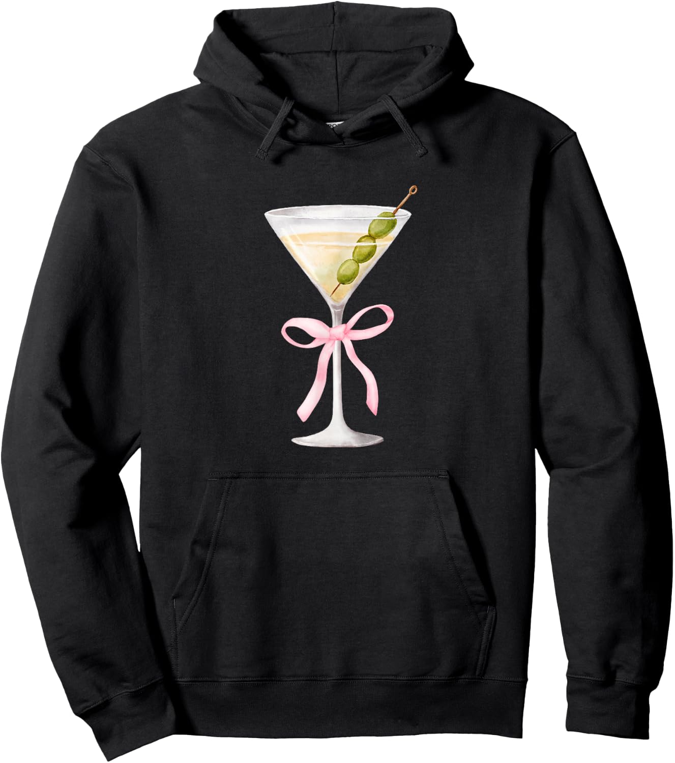 Coquette Pink Bow Martini Time Drinking Vintage Hoodie - Hoodie | Black