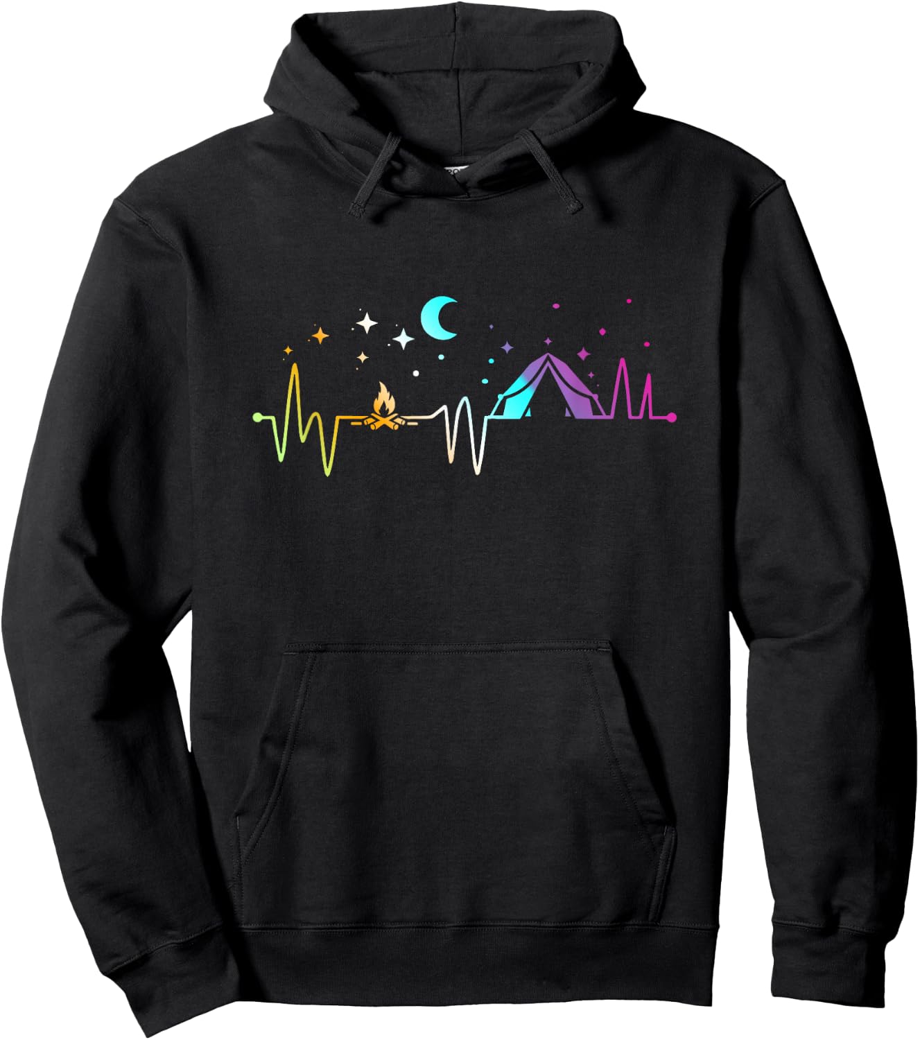 Retro Camping Heartbeat Nature Camper Hiking Hiker Outdoor Hoodie - Hoodie | Black