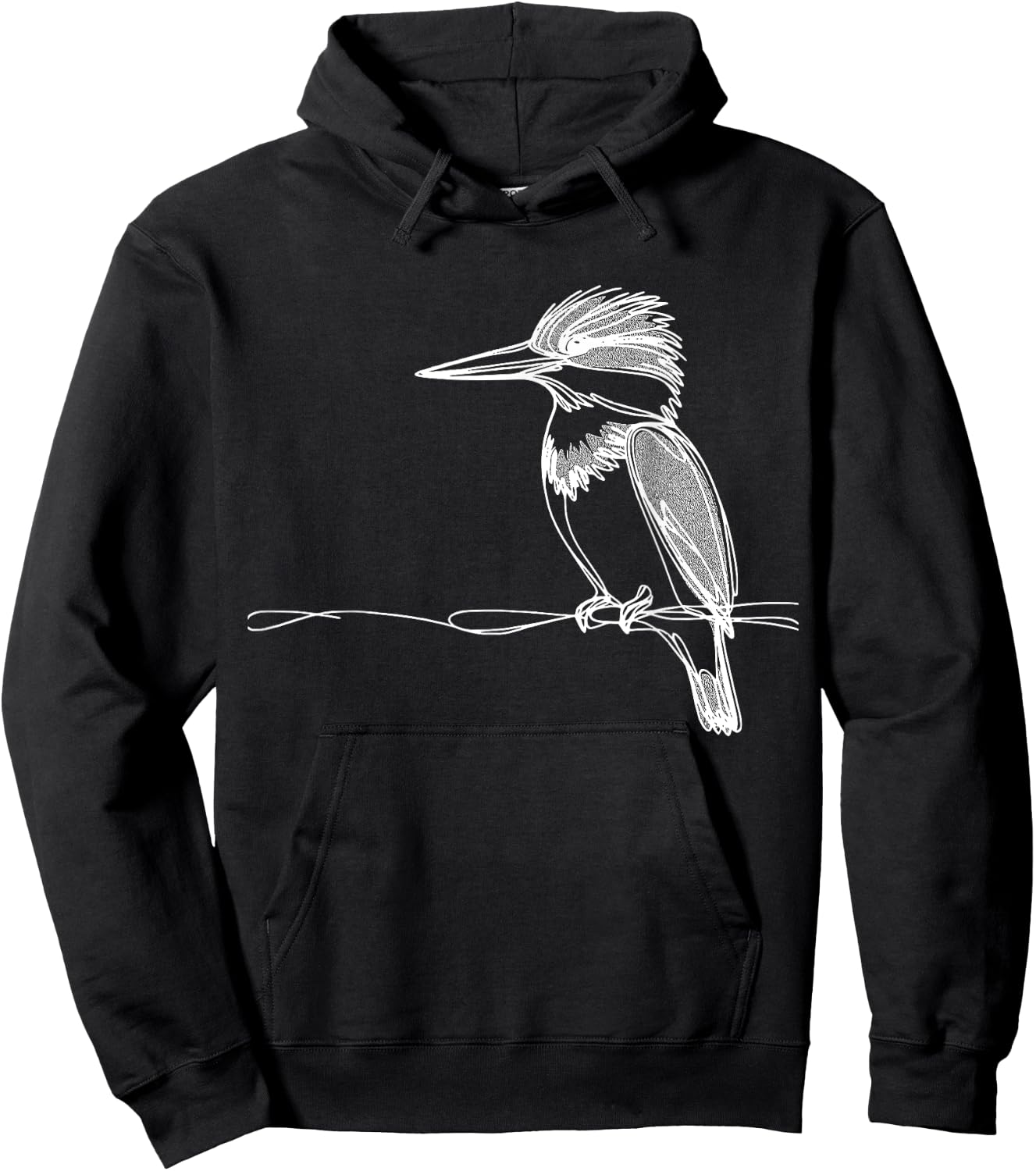 Line Art Bird & Ornithologist Belted Kingfisher Hoodie - Hoodie | Black