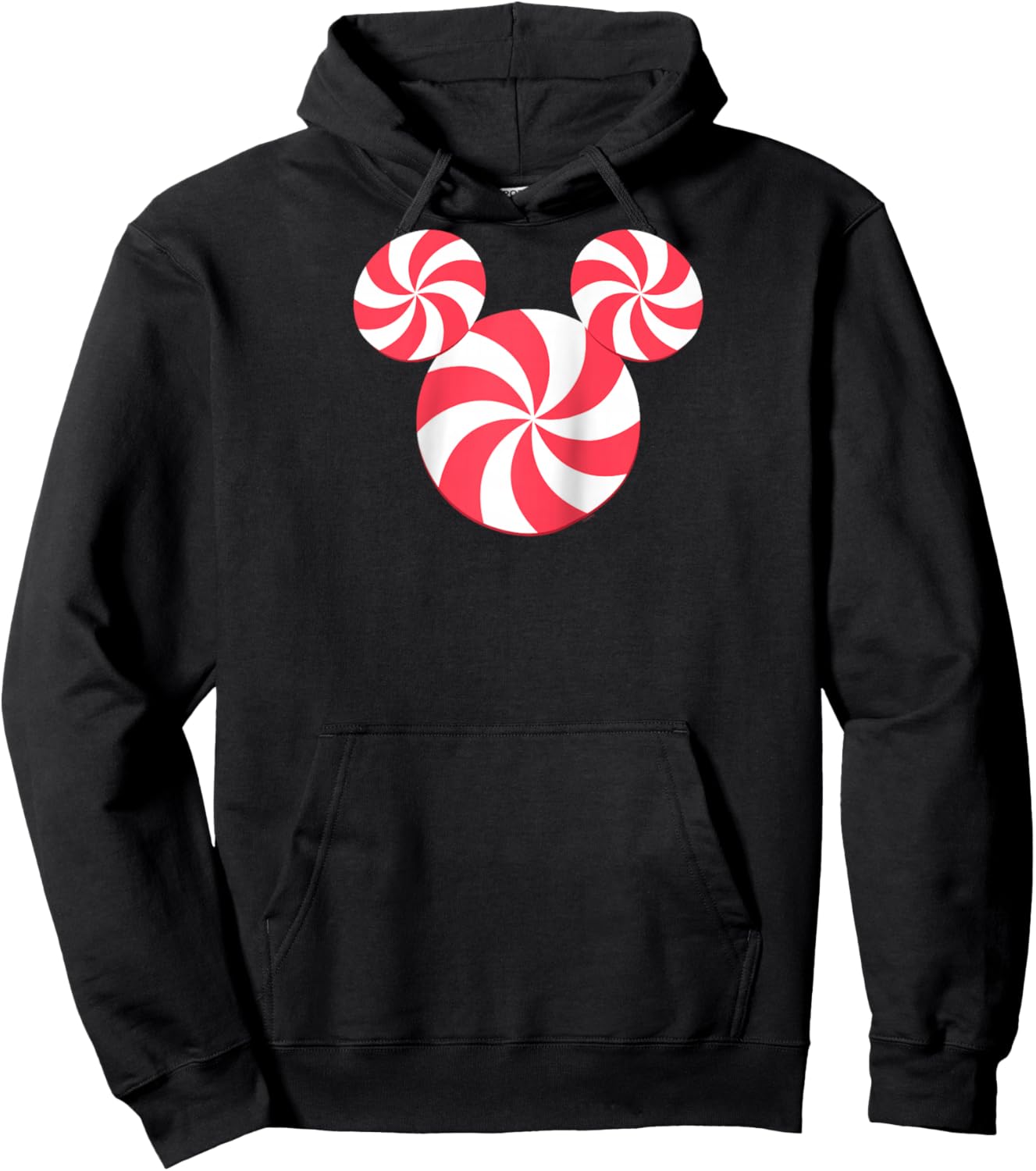 Disney Mickey Mouse Icon Christmas Peppermint Candy Holiday Raglan Baseball Hoodie - Hoodie | Black