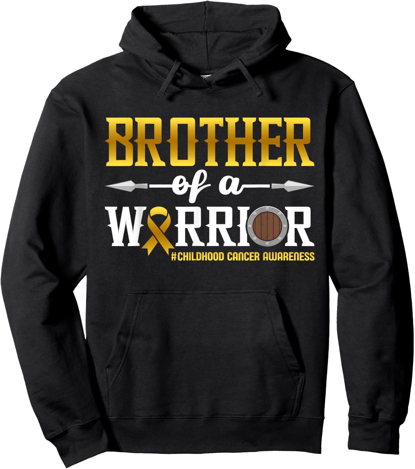 Brother Of A Warrior Childhood Cancer Awareness Ribbon Hoodie - Hoodie | Black