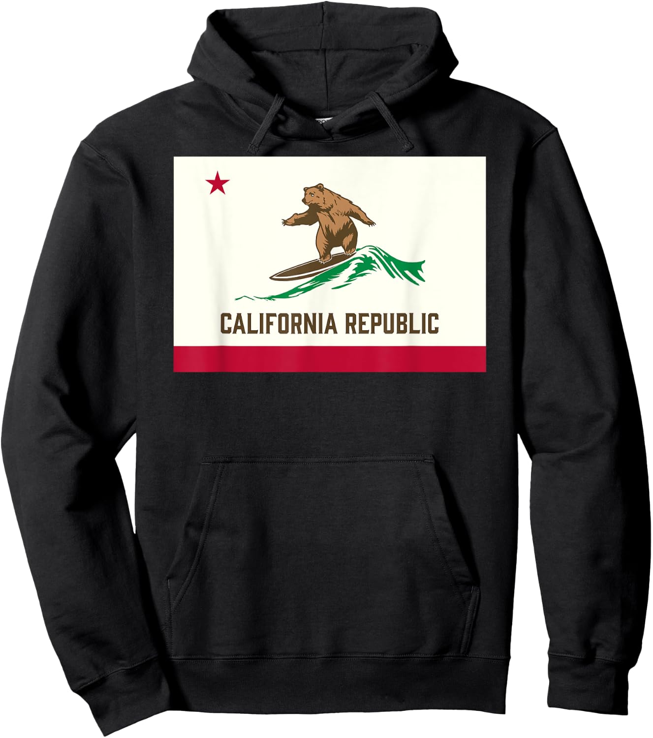 California Republic Bear Surfing-State Flag Inspired Design Hoodie - Hoodie | Black