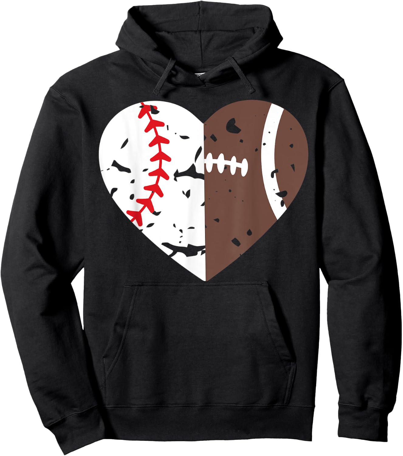 Half Baseball Half Football Heart Players Hoodie - Hoodie | Black