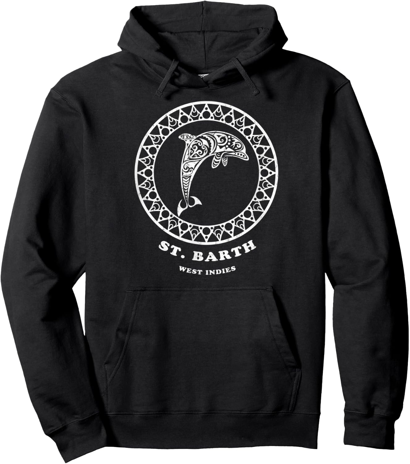 St. Barth, West Indies Vintage Tribal Dolphin Vacation Hoodie - Hoodie | Black