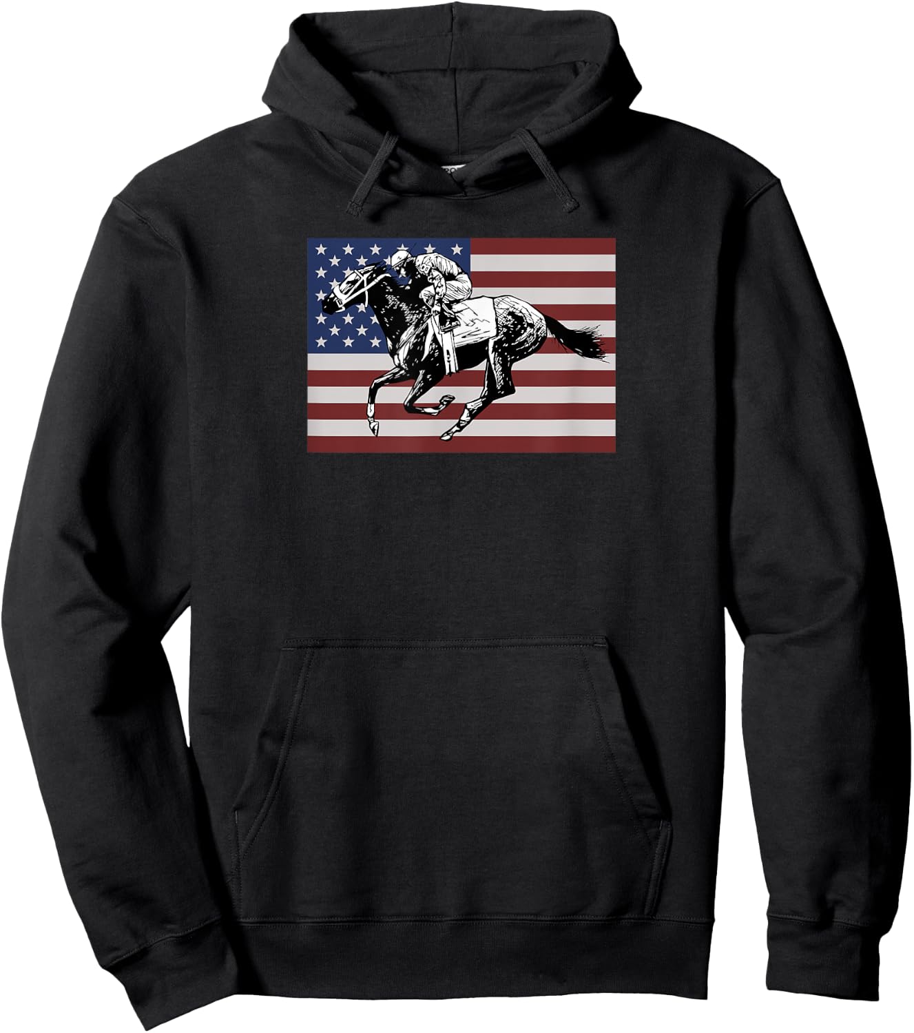 Horse Racer American Flag - Patriotic Equine Horse Race USA Hoodie - Hoodie | Black