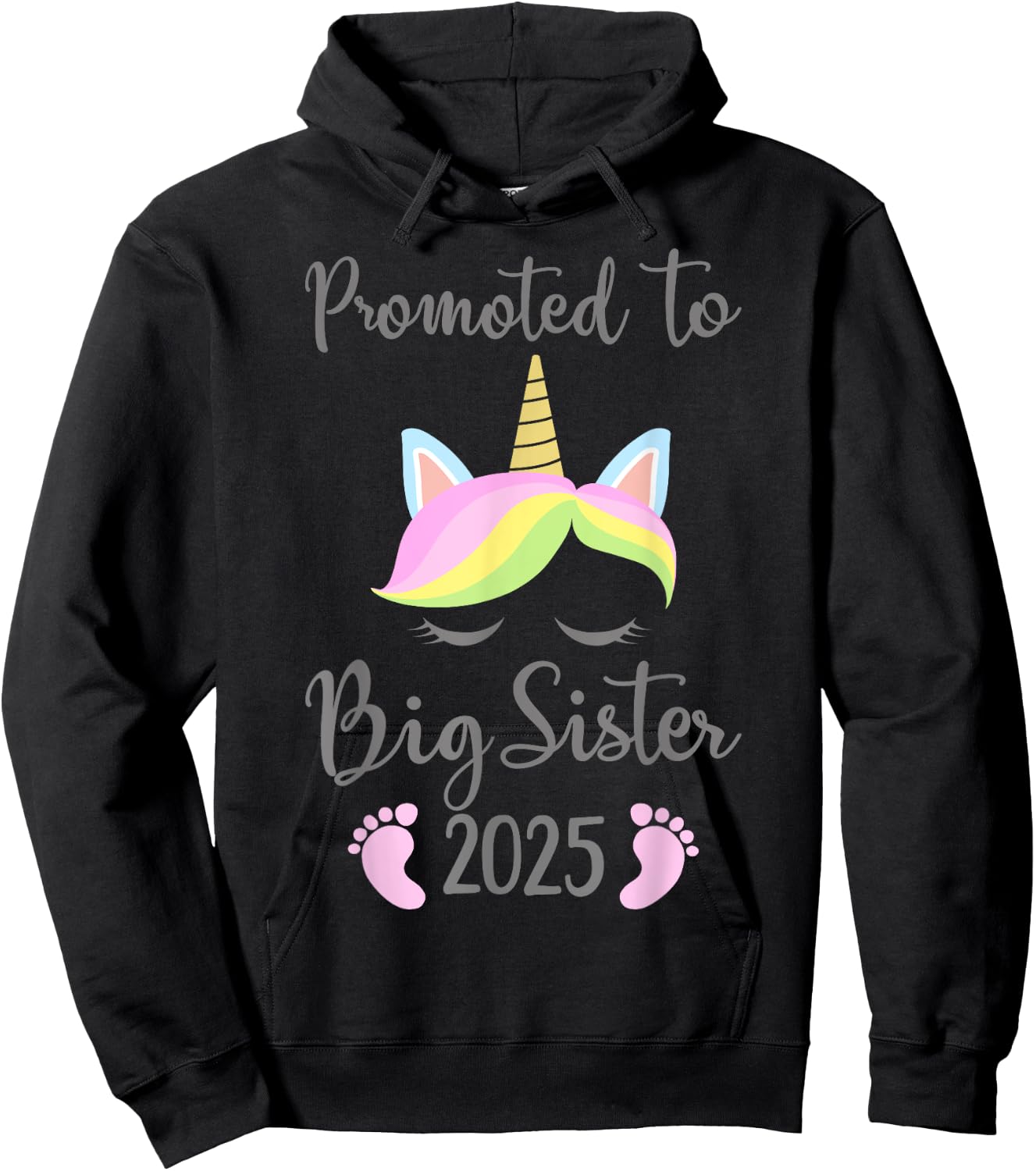 Promoted to big sister 2025 with unicorn for new baby shower Hoodie - Hoodie | Black
