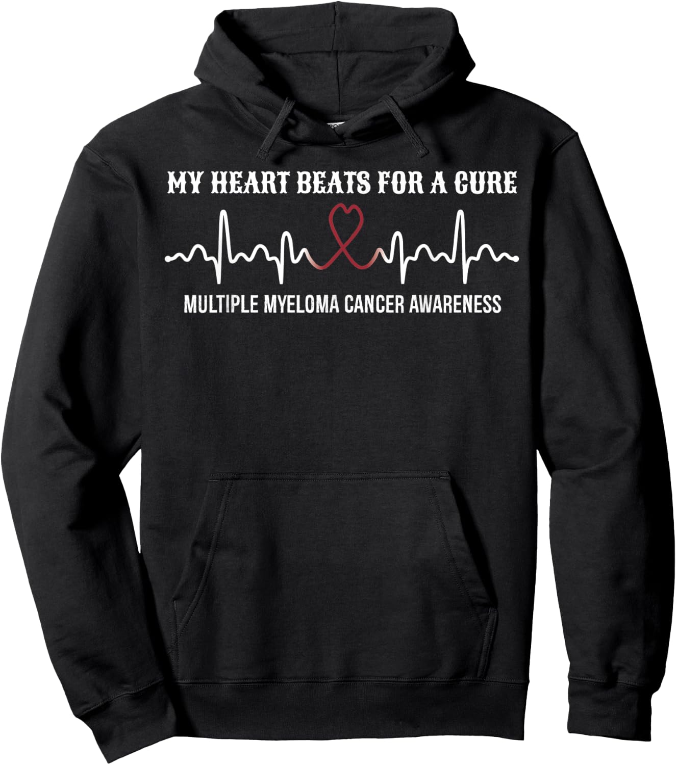 Heart Beats Multiple Myeloma Cancer Awareness Support Ribbon Hoodie - Hoodie | Black