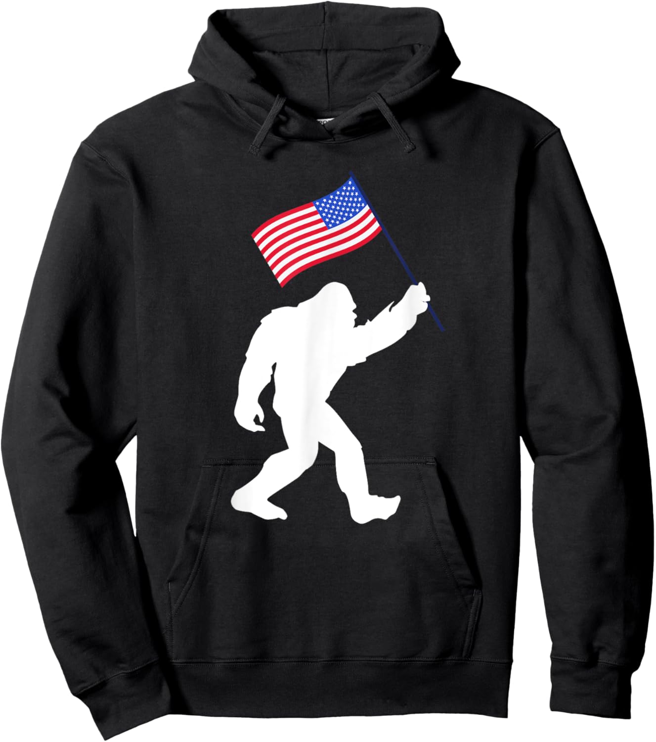 Bigfoot With American Flag Funny 4th Of July Hoodie - Hoodie | Black