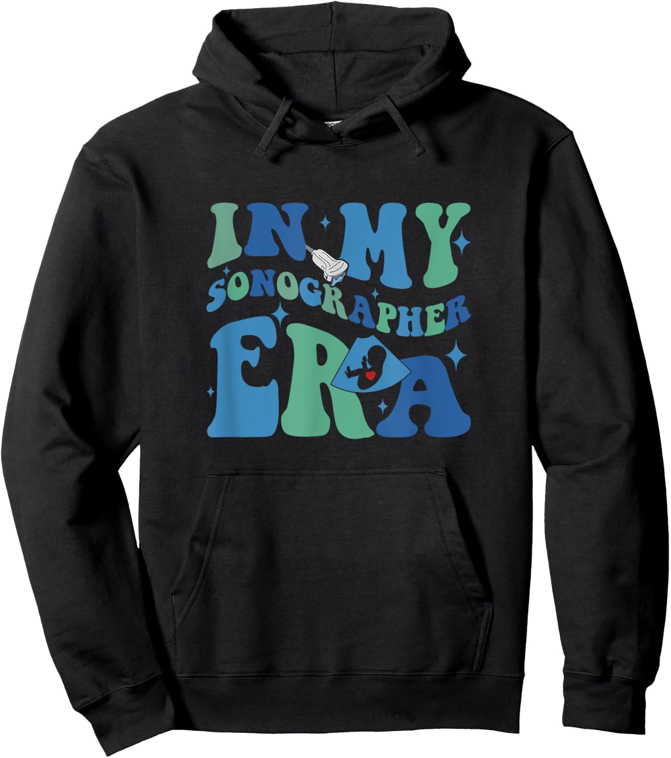 In My Sonographer Era Groovy Funny Ultrasound Technologist Hoodie - Hoodie | Black