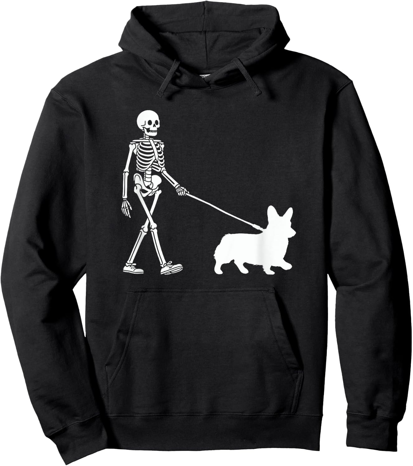 Skeleton Walking a Dog Corgi Lover Halloween Outfit Hoodie - Hoodie | Black