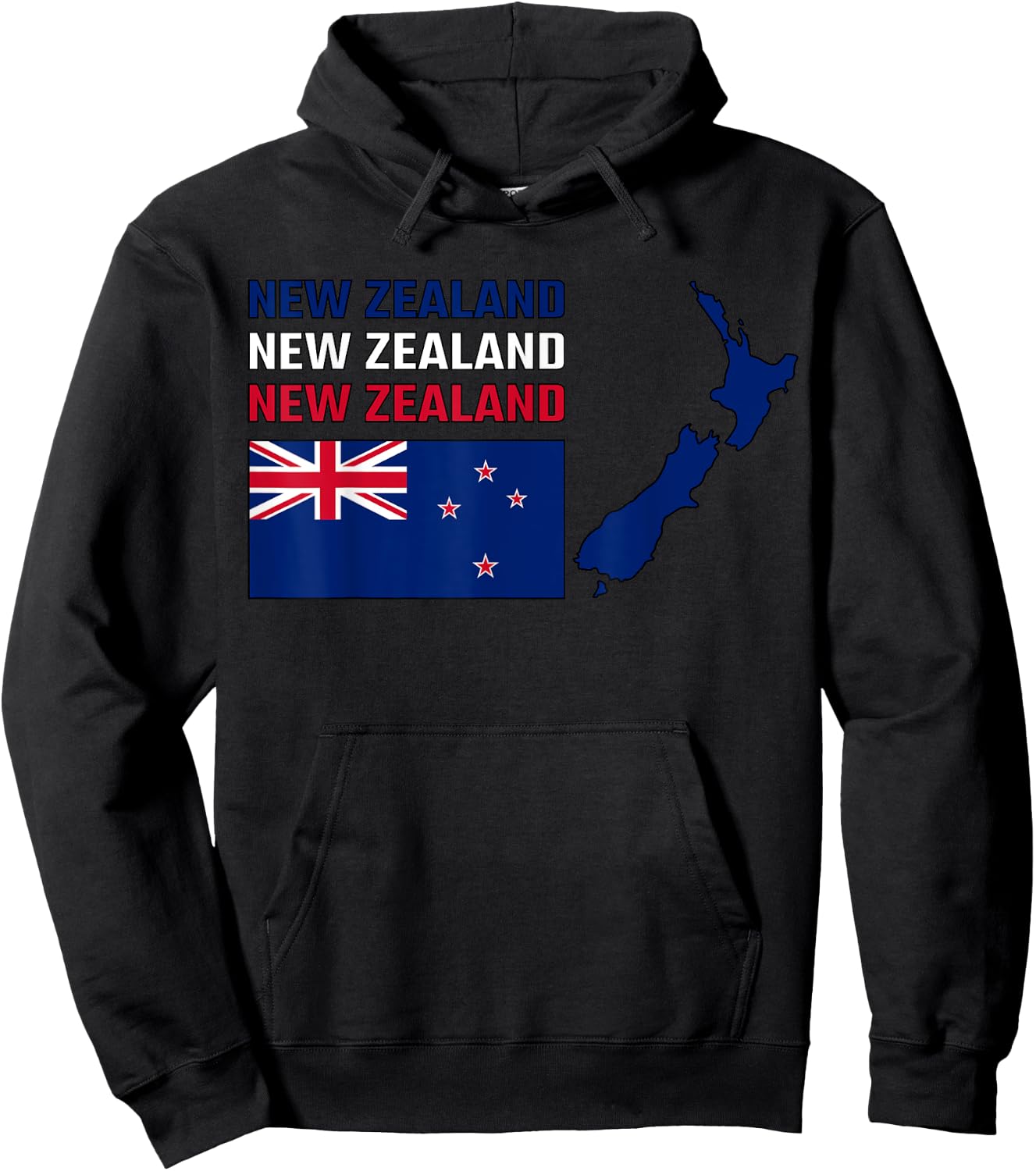New Zealand map with New Zealand flag in colors of the flag Hoodie - Hoodie | Black