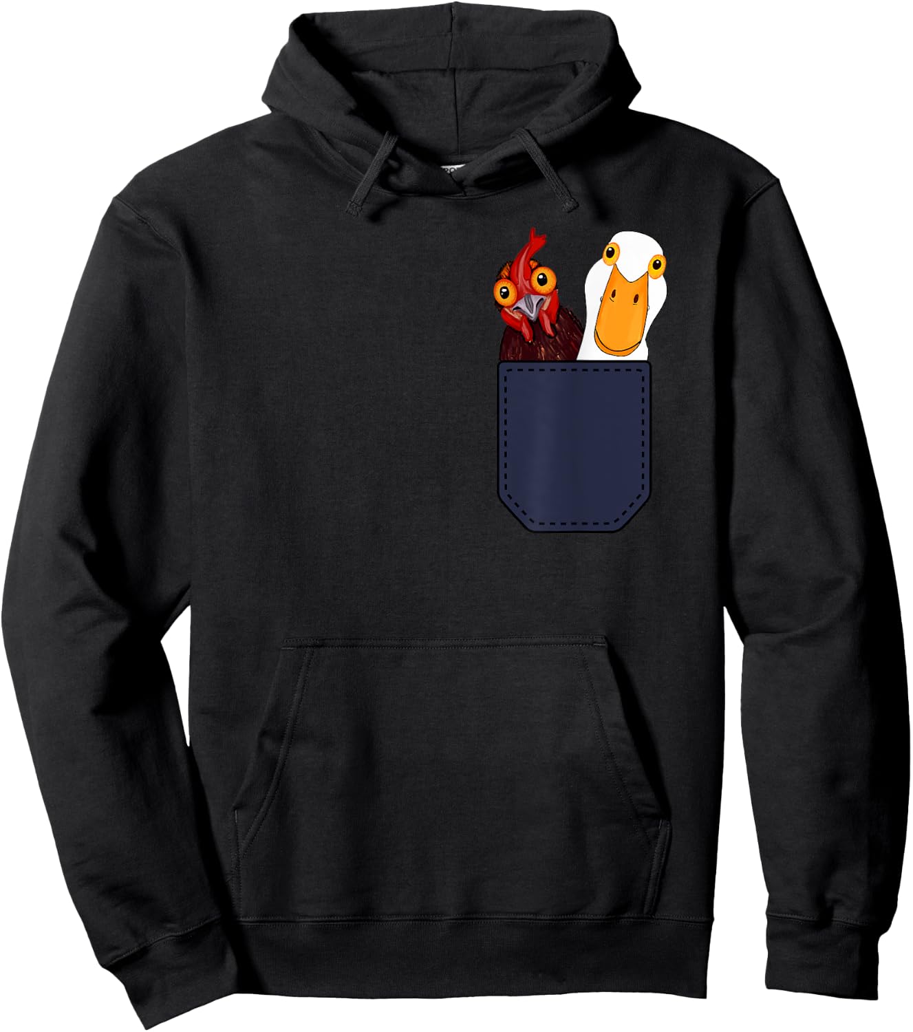 Cute Chicken and Duck in a Pocket. Chicken Farmers Animal Hoodie - Hoodie | Black