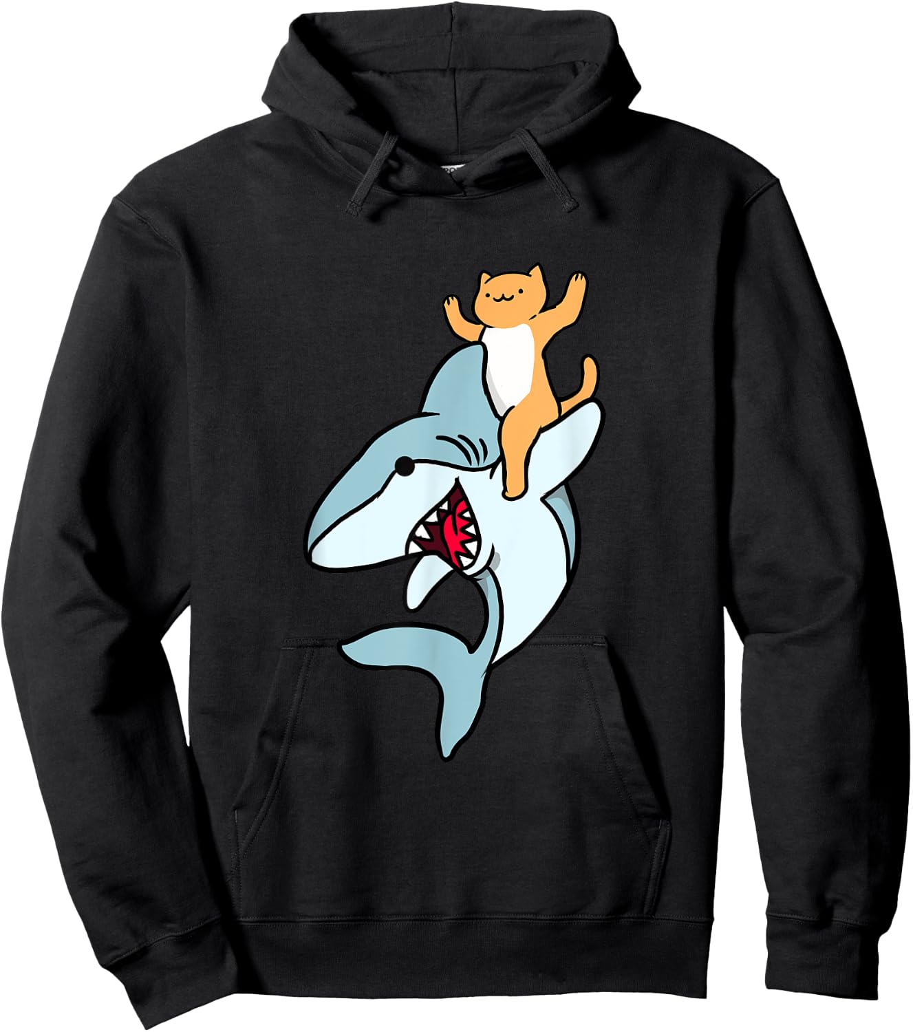 Cat Riding Shark Men Women Kids Hoodie - Hoodie | Black