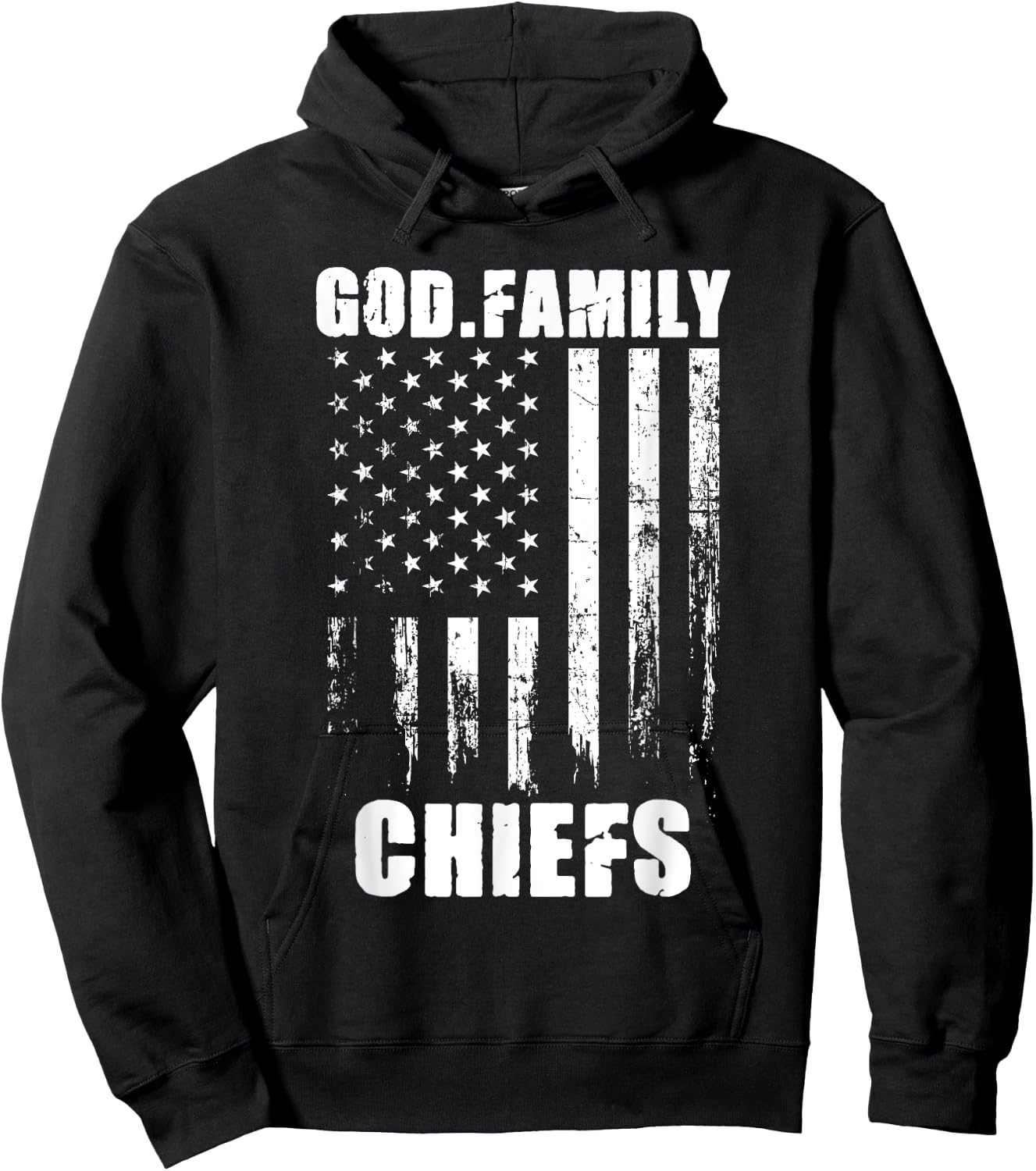 God. Family. Chiefs. Vintage USA Flag Hoodie - Hoodie | Black