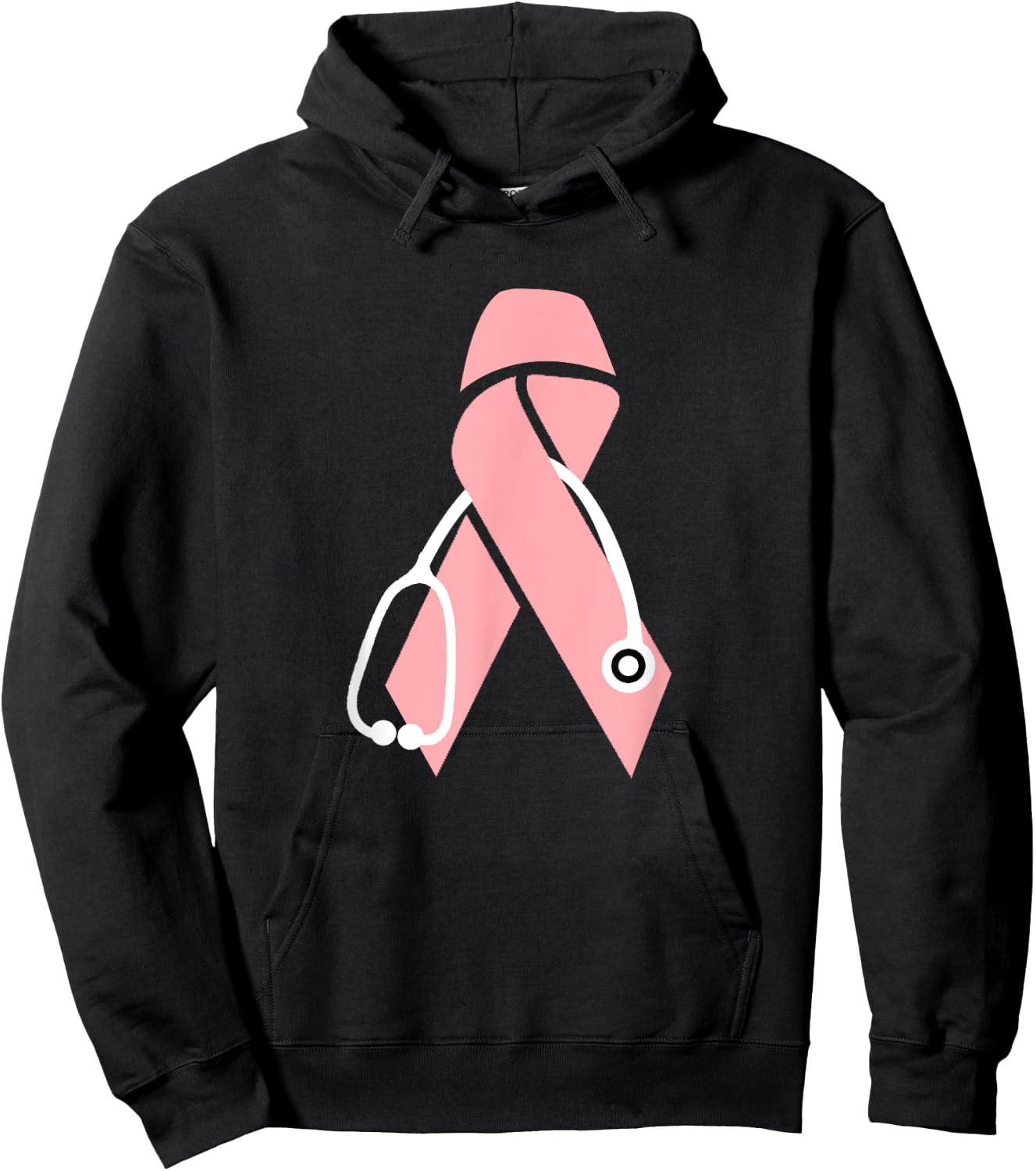 Breast Cancer Awareness Scrub Top Pink Ribbon Stethoscope Hoodie - Hoodie | Black