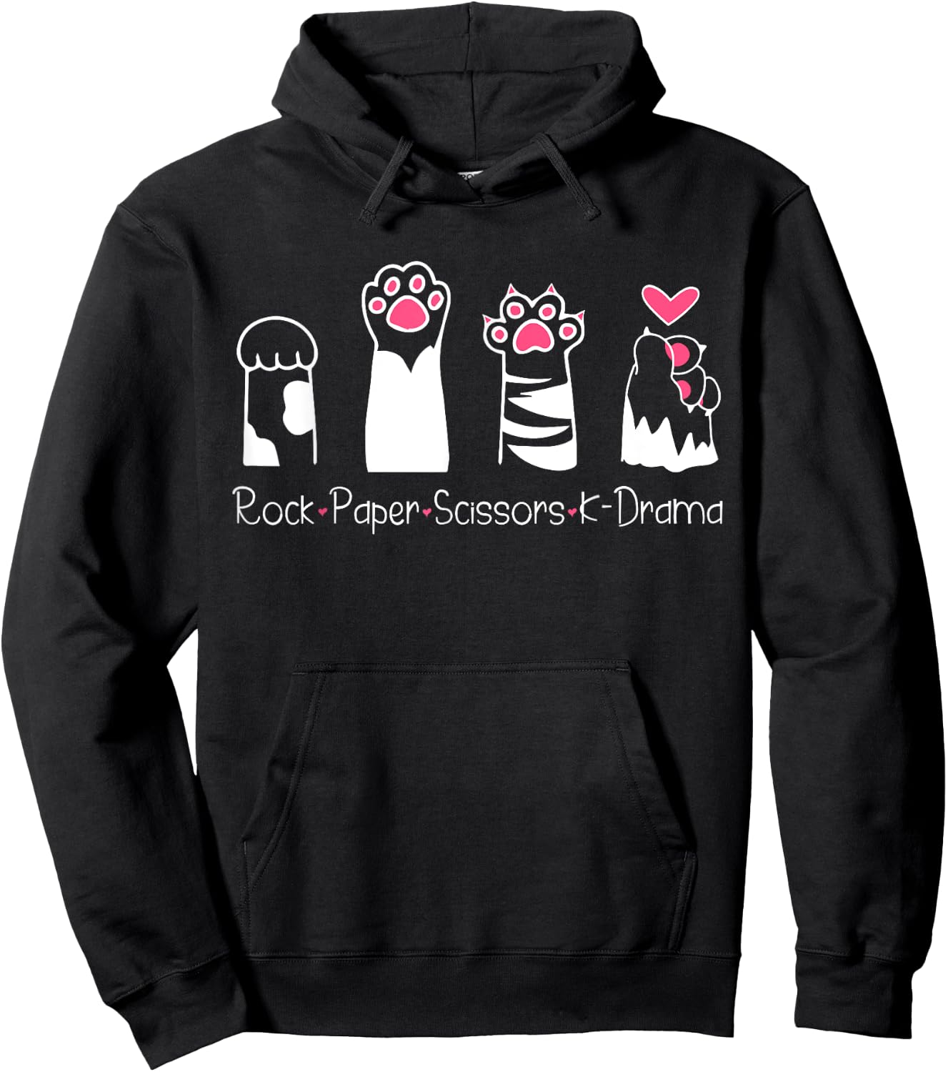 Rock Paper Scissors K-Drama Cute Paw Hand Game Funny Cat Women Hoodie - Hoodie | Black
