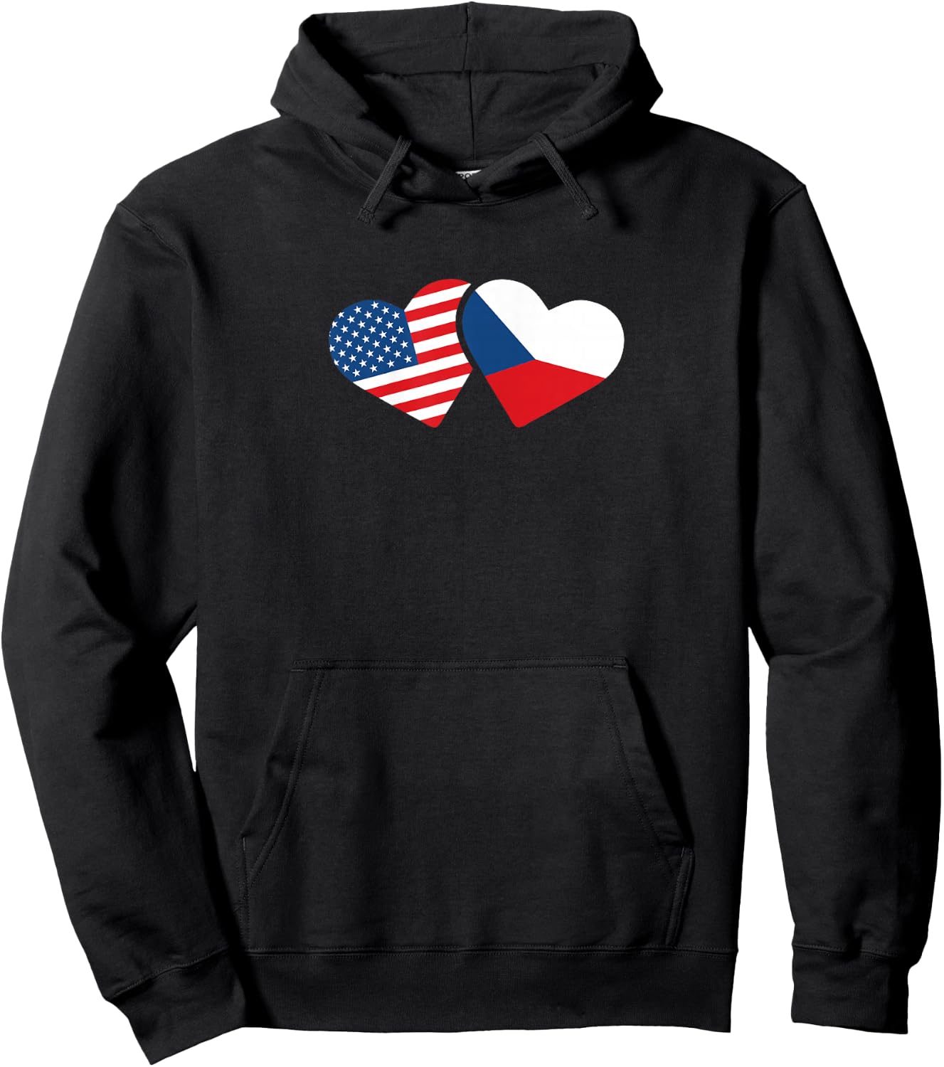 Czech Republic USA Flag T Shirt Heart Czech Americans Love Hoodie - Hoodie | Black