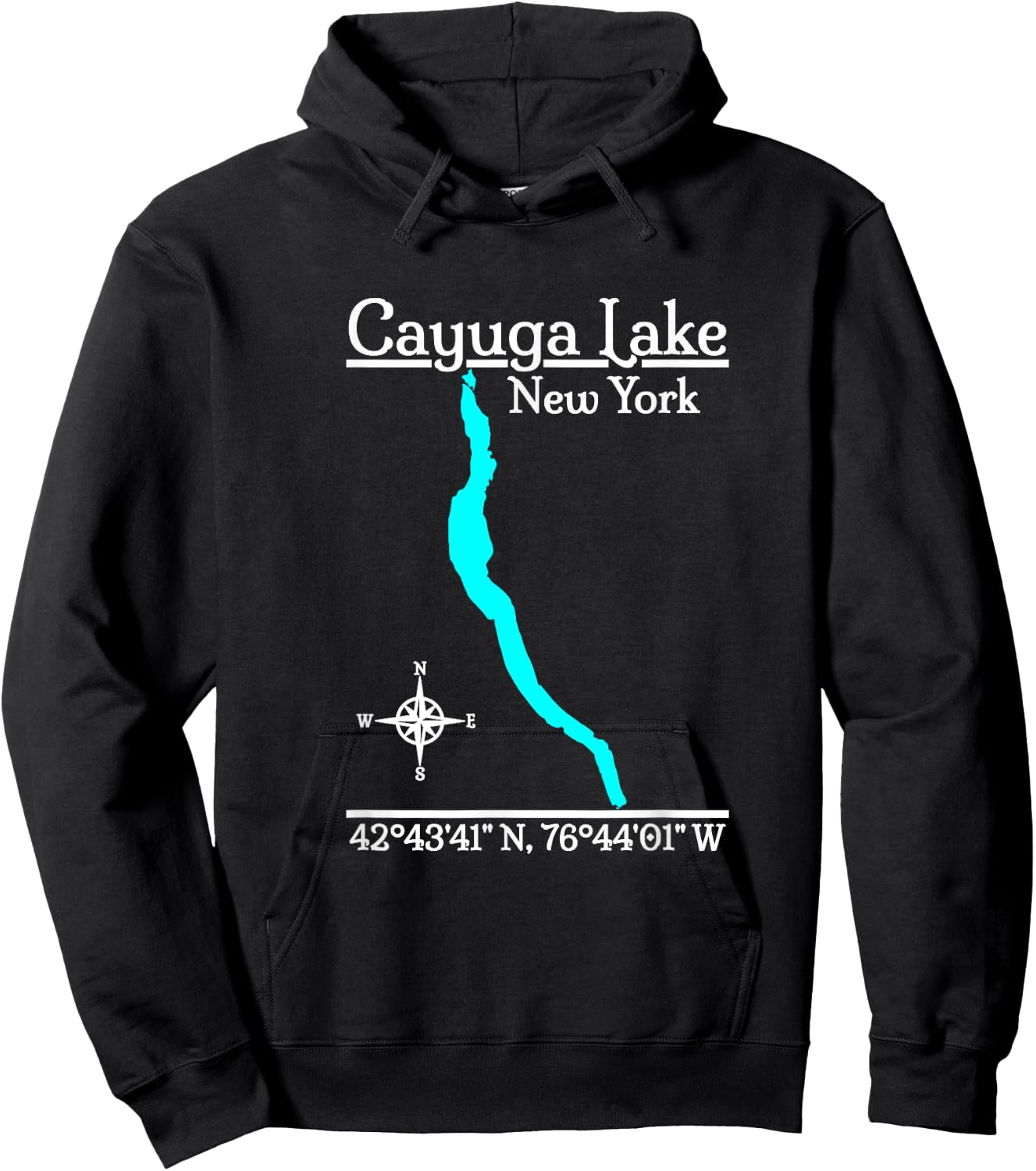 Designed by GeoGearCo Cayuga Lake - New York - -Adults - Black - Small - Short Sleeve - Modern - Nature - Camping - All Seasons Hoodie - Hoodie | Black