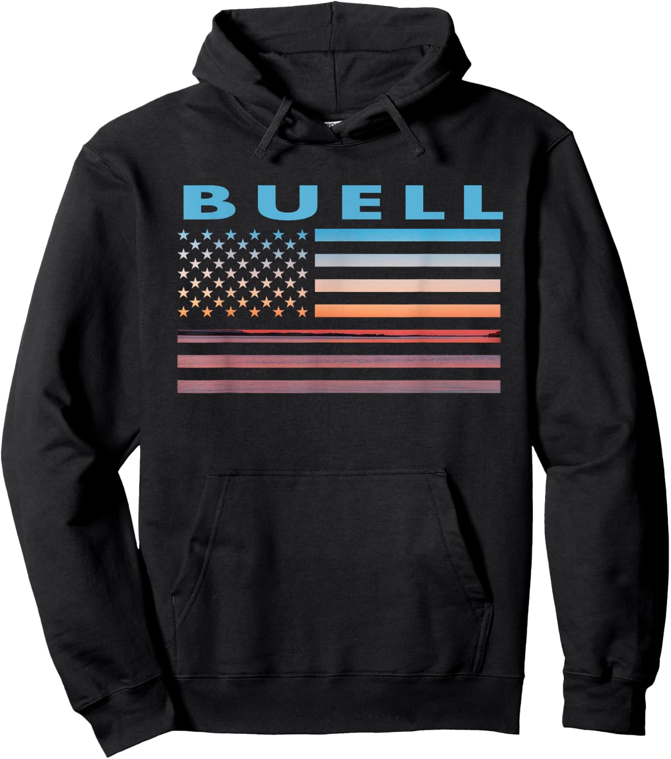 Vintage Sunset American Flag Buell, Montana Men Hoodie - Hoodie | Black
